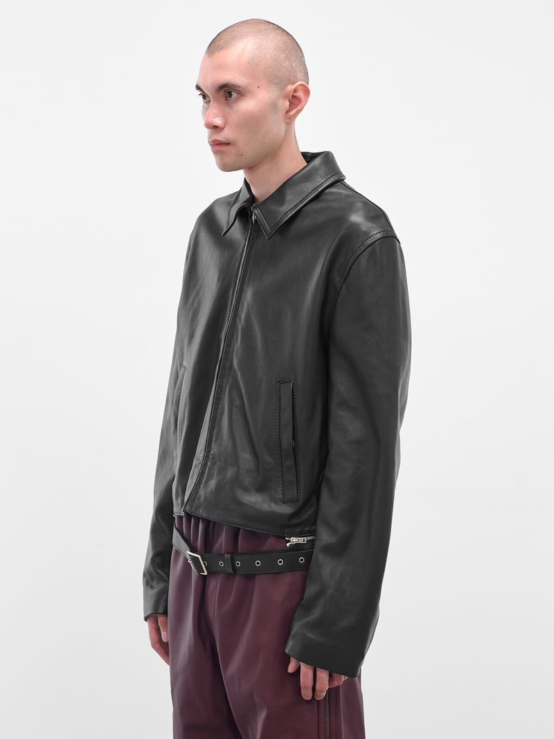 Black Lamb Leather Zip Jacket (FN-MN-LEAT000304-BLACK)