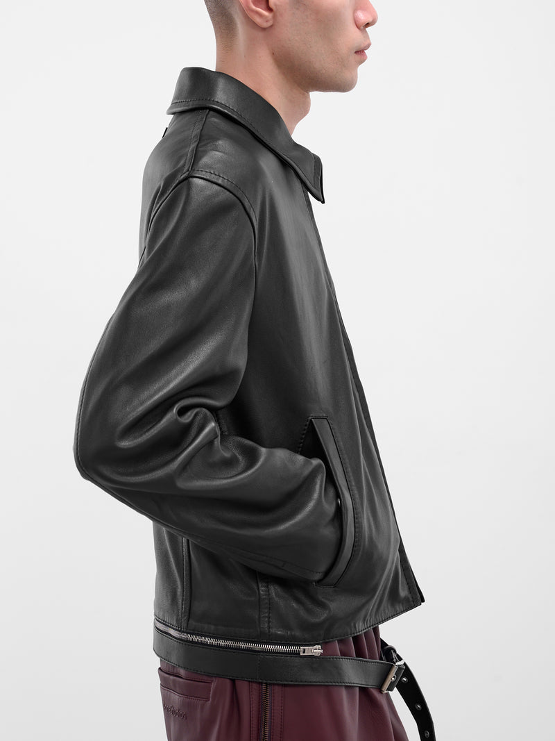 Black Lamb Leather Zip Jacket (FN-MN-LEAT000304-BLACK)