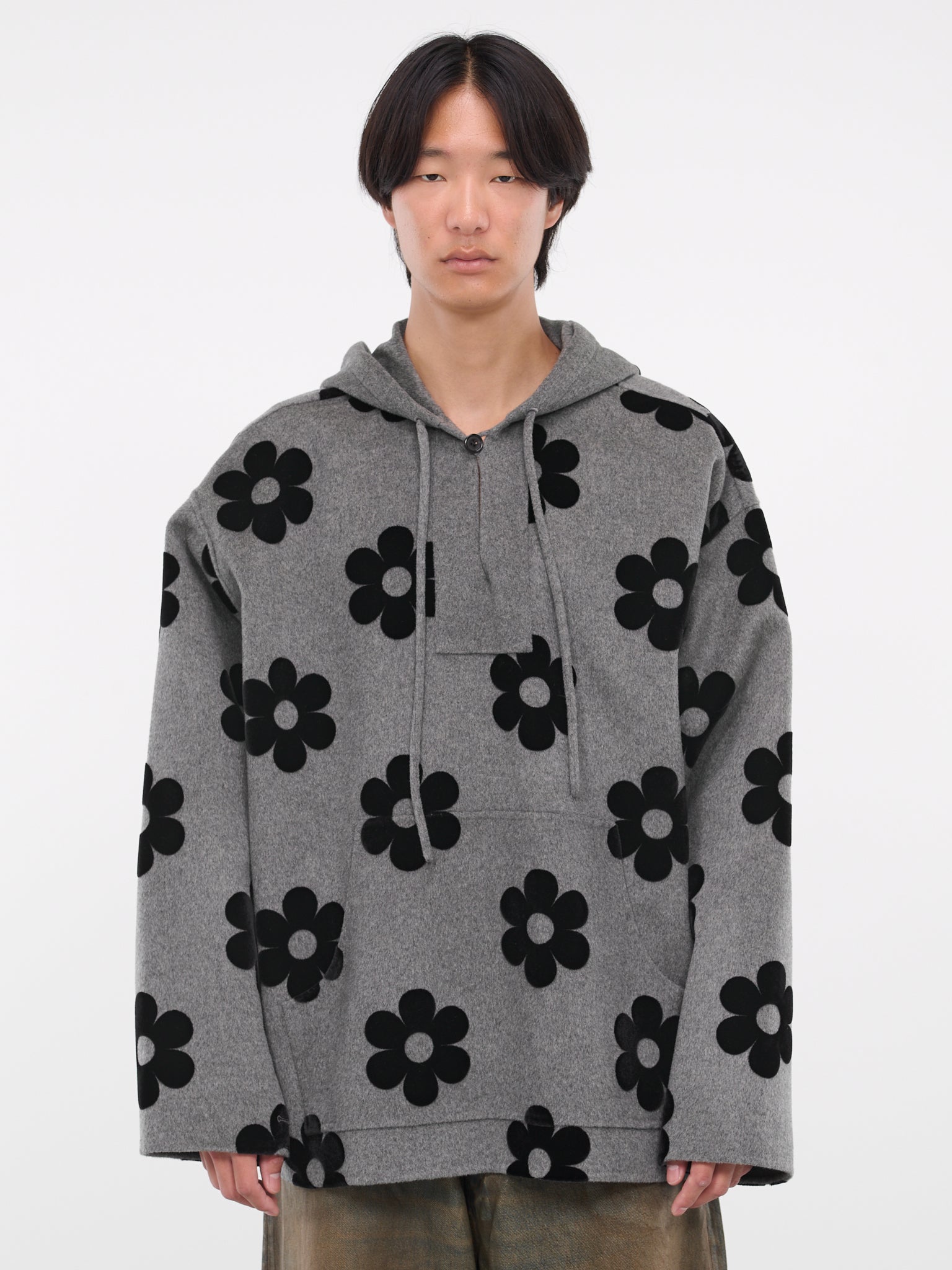 Flower Wool Hooded Jacket (FN-MN-OUTW000998-VINTAGE-GREY)