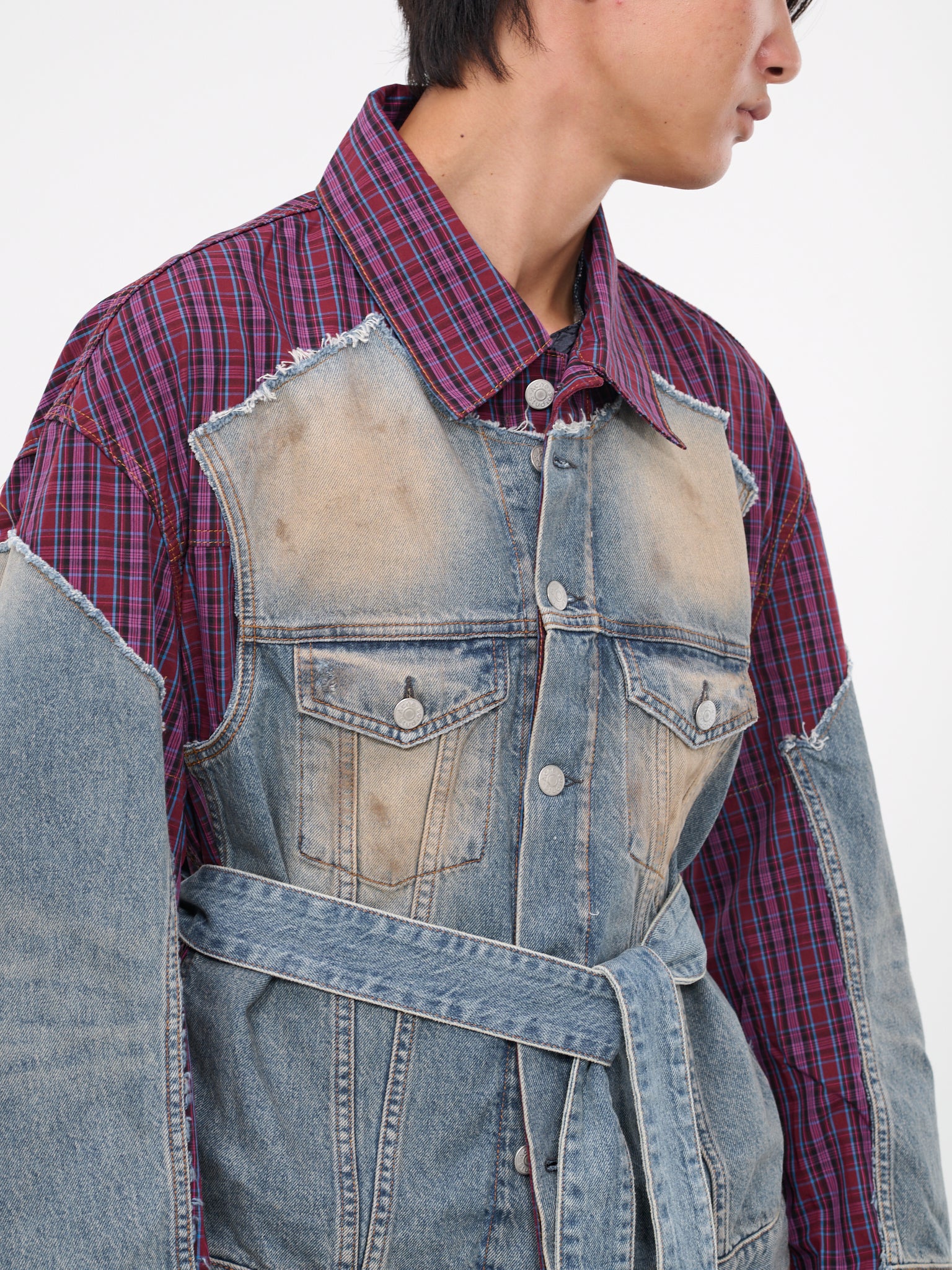 Check Denim Jacket (FN-MN-OUTW001000-MID-BLUE)
