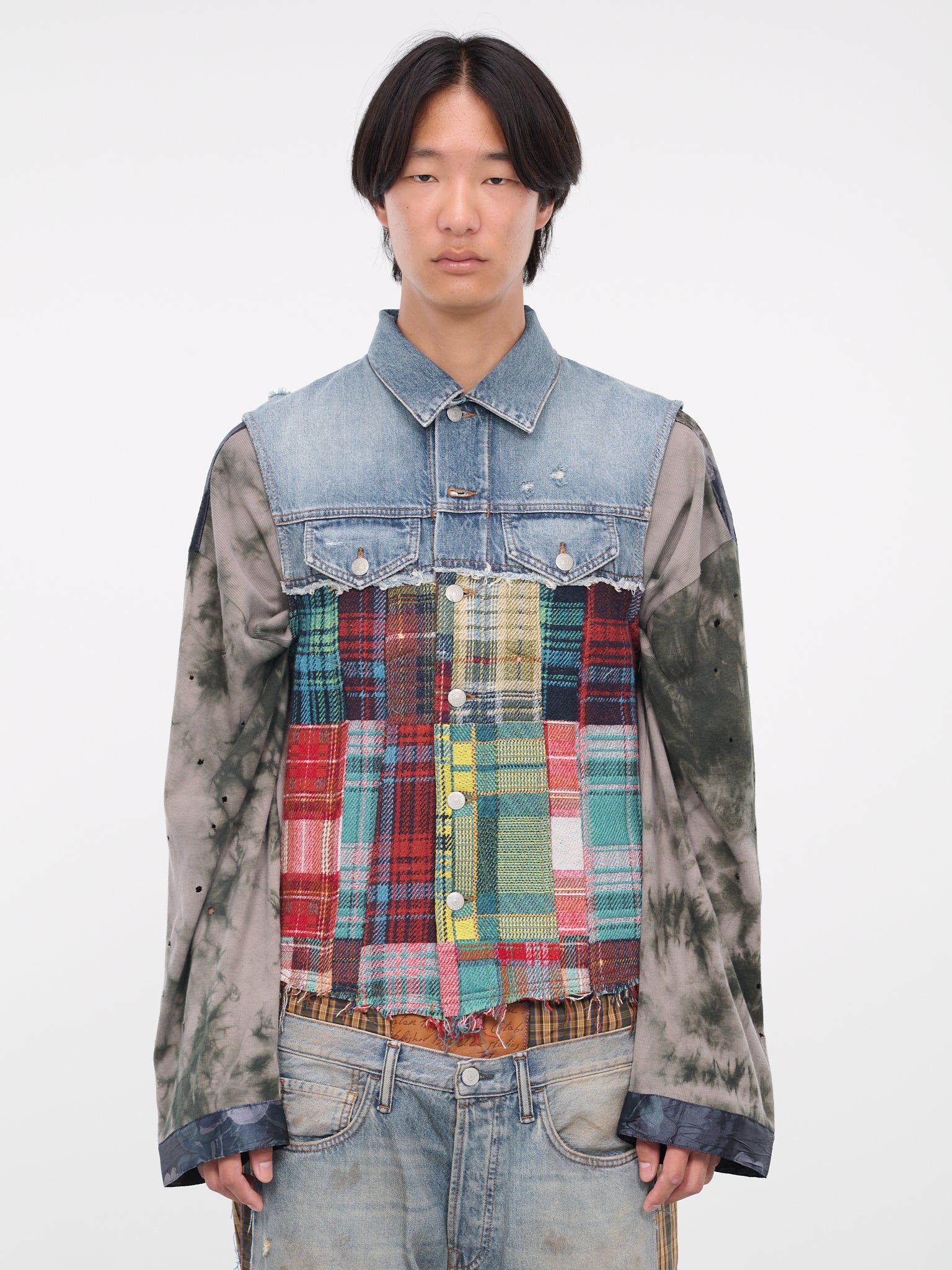 Denim Tartan Patchwork Vest (FN-MN-OUTW001002-MID-BLUE)