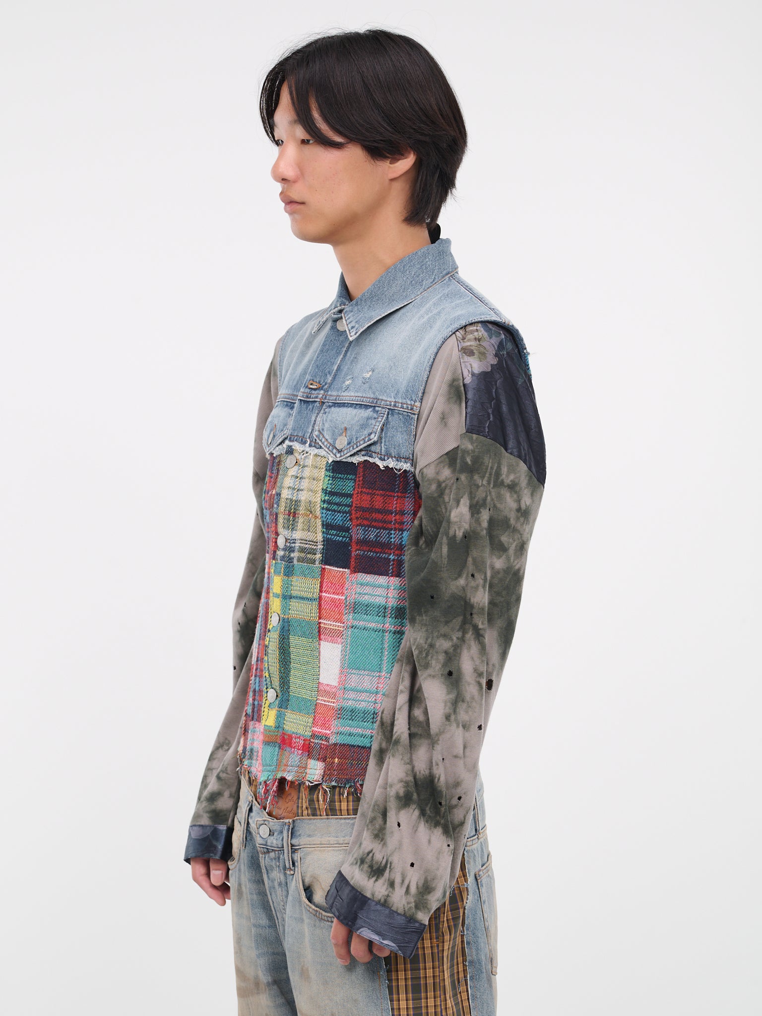 Denim Tartan Patchwork Vest (FN-MN-OUTW001002-MID-BLUE)