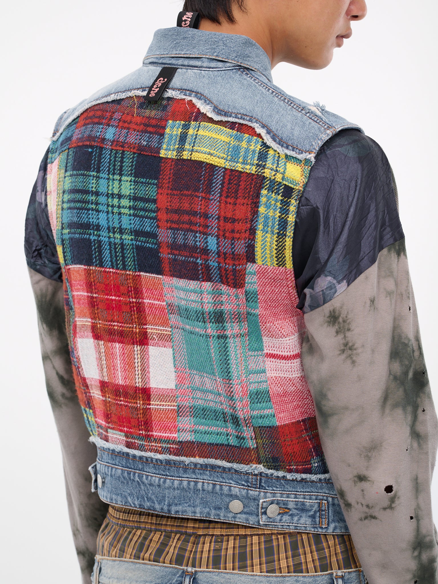Denim Tartan Patchwork Vest (FN-MN-OUTW001002-MID-BLUE)