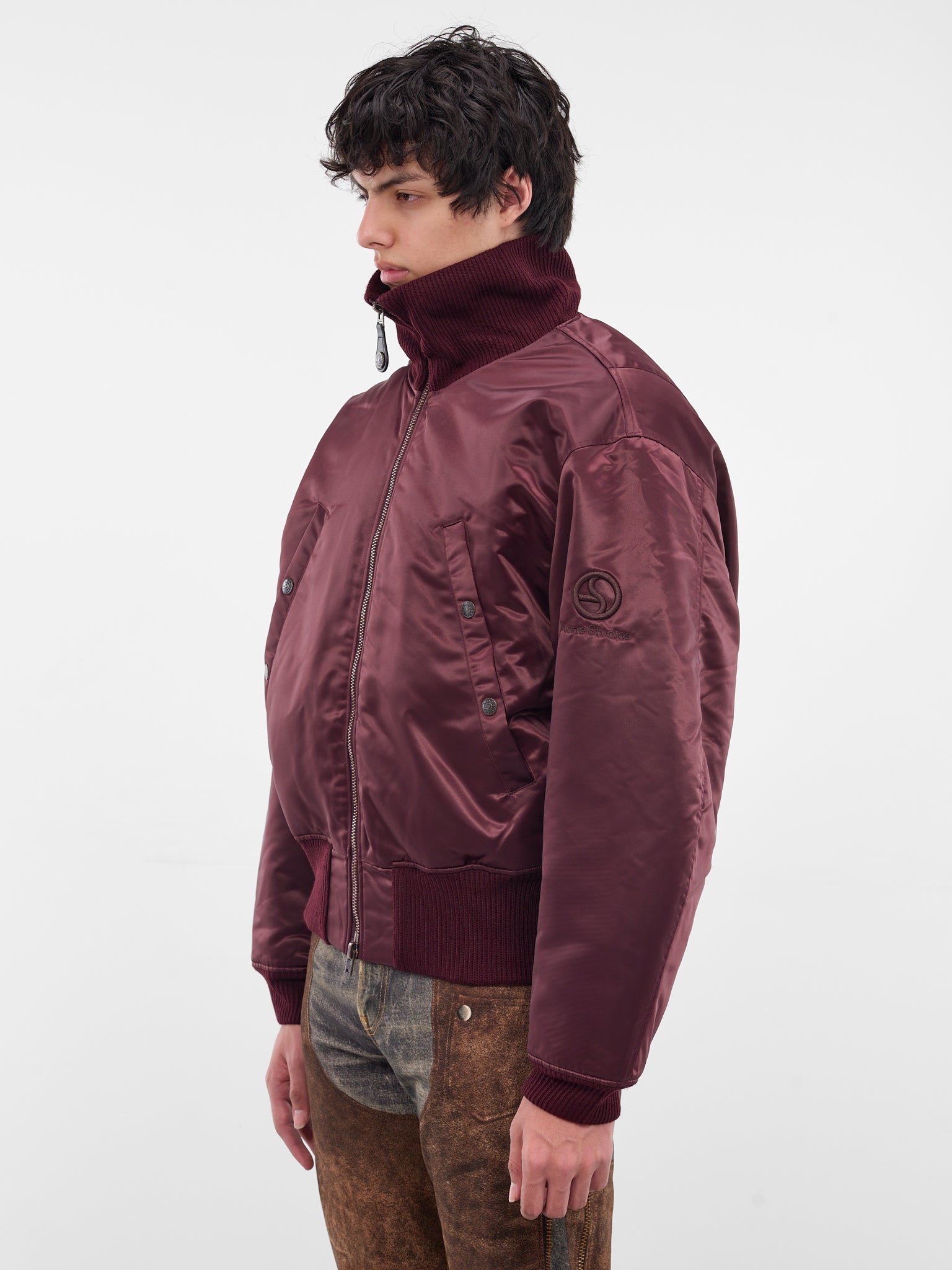 Burgundy Technical Nylon Bomber Jacket (FN-MN-OUTW001185-BURGUNDY)