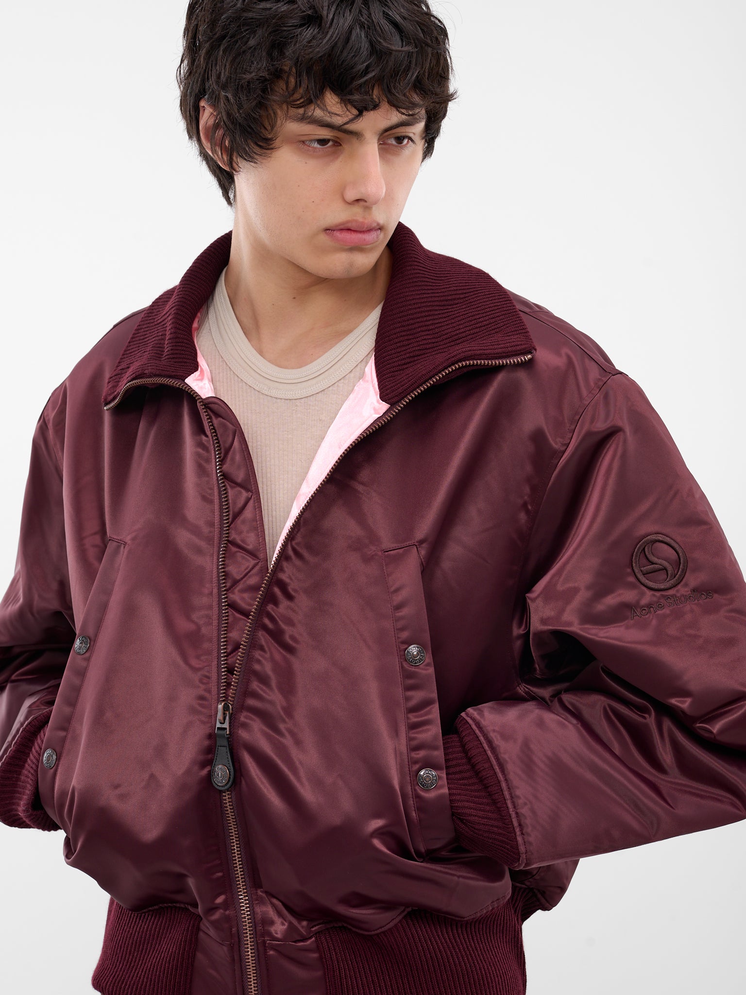 Burgundy Technical Nylon Bomber Jacket (FN-MN-OUTW001185-BURGUNDY)