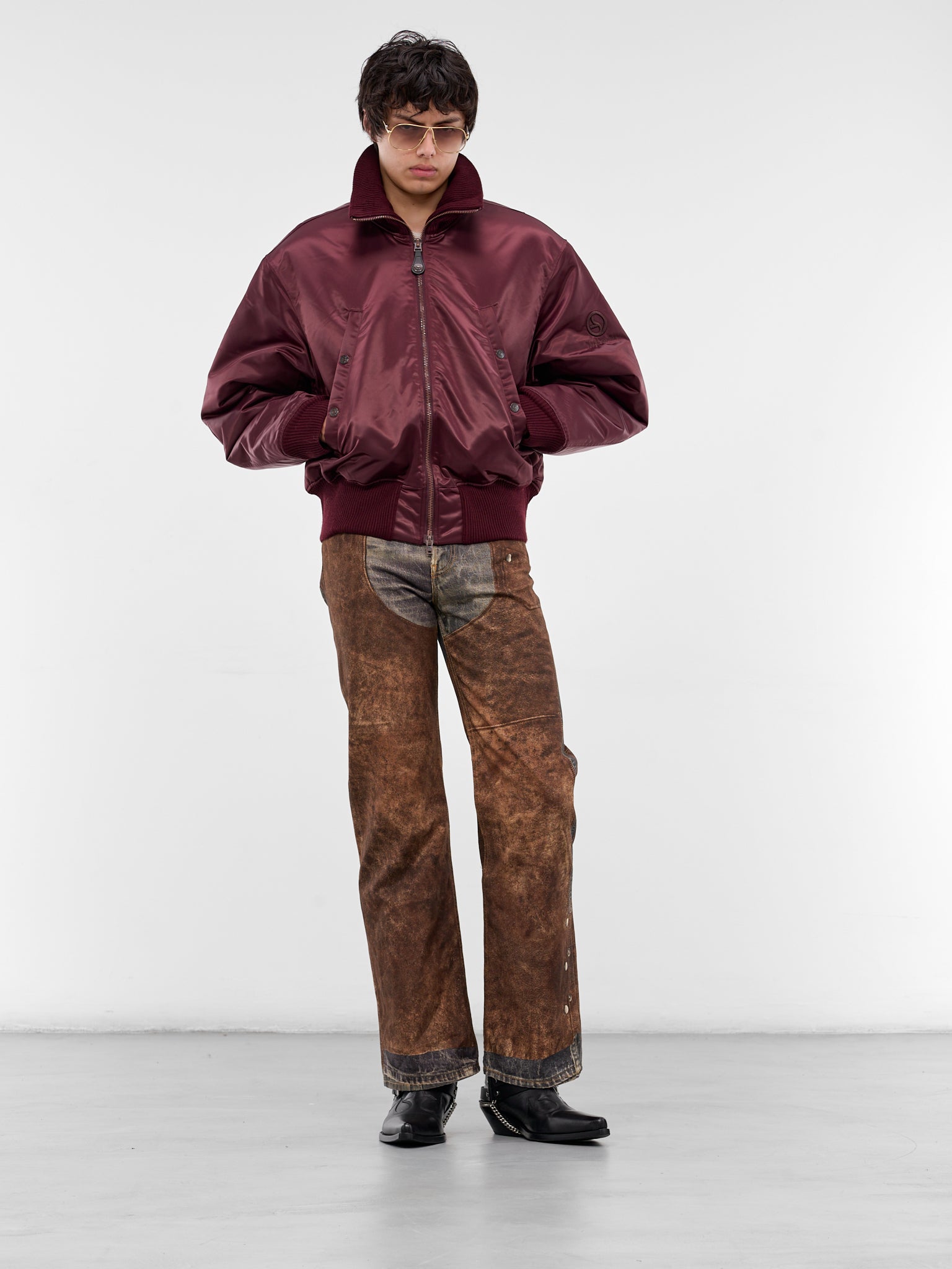 Burgundy Technical Nylon Bomber Jacket (FN-MN-OUTW001185-BURGUNDY)