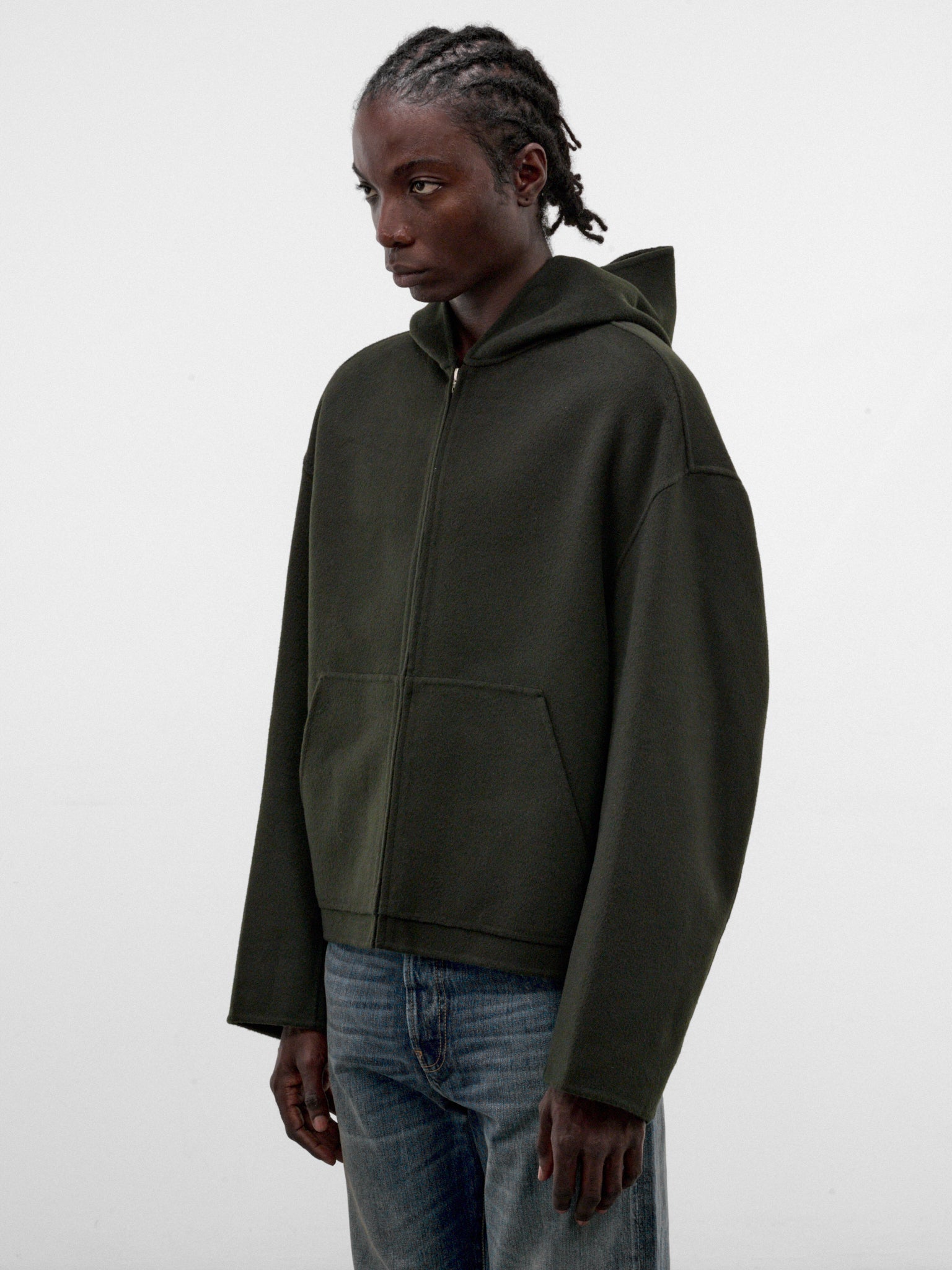 Green Wool-Cashmere Zip Hoodie (FN-MN-OUTW001238-DARK-GREEN)