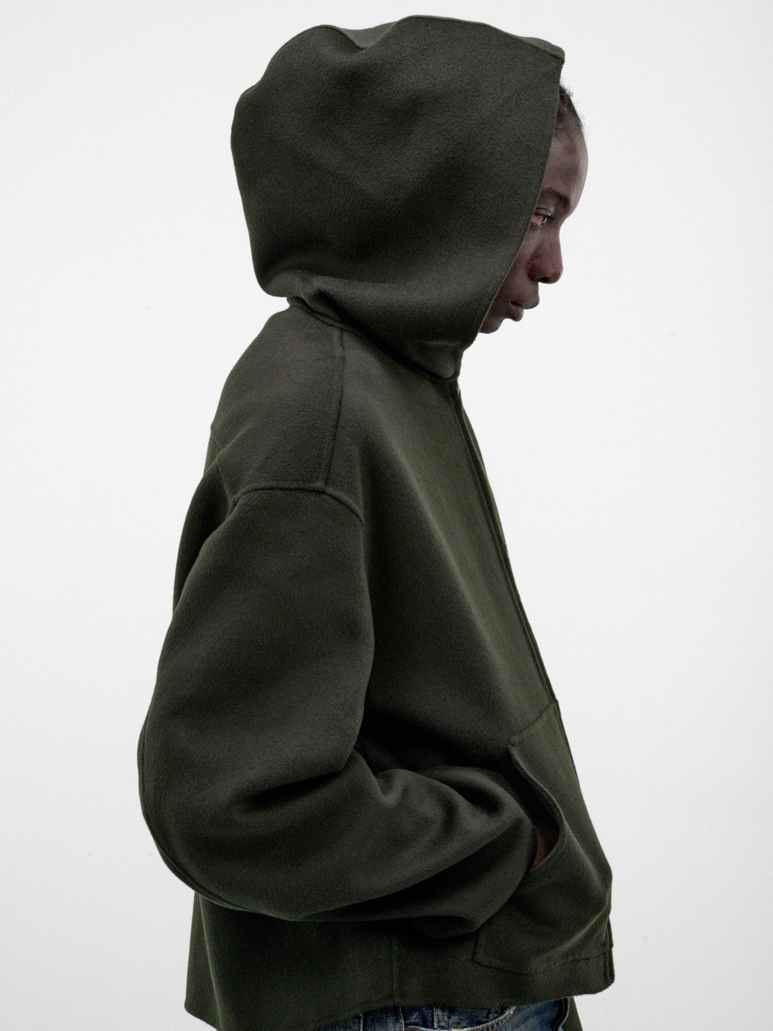 Green Wool-Cashmere Zip Hoodie (FN-MN-OUTW001238-DARK-GREEN)
