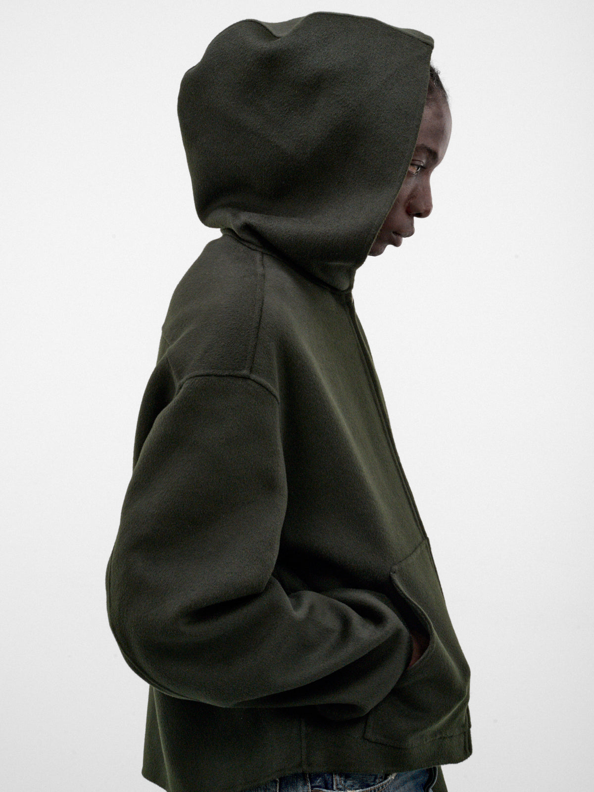 Green Wool-Cashmere Zip Hoodie (FN-MN-OUTW001238-DARK-GREEN)