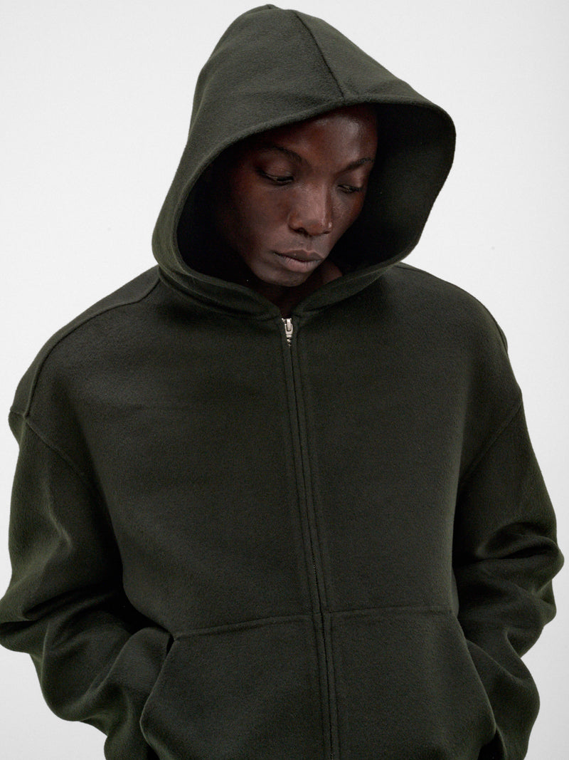 Green Wool-Cashmere Zip Hoodie (FN-MN-OUTW001238-DARK-GREEN)