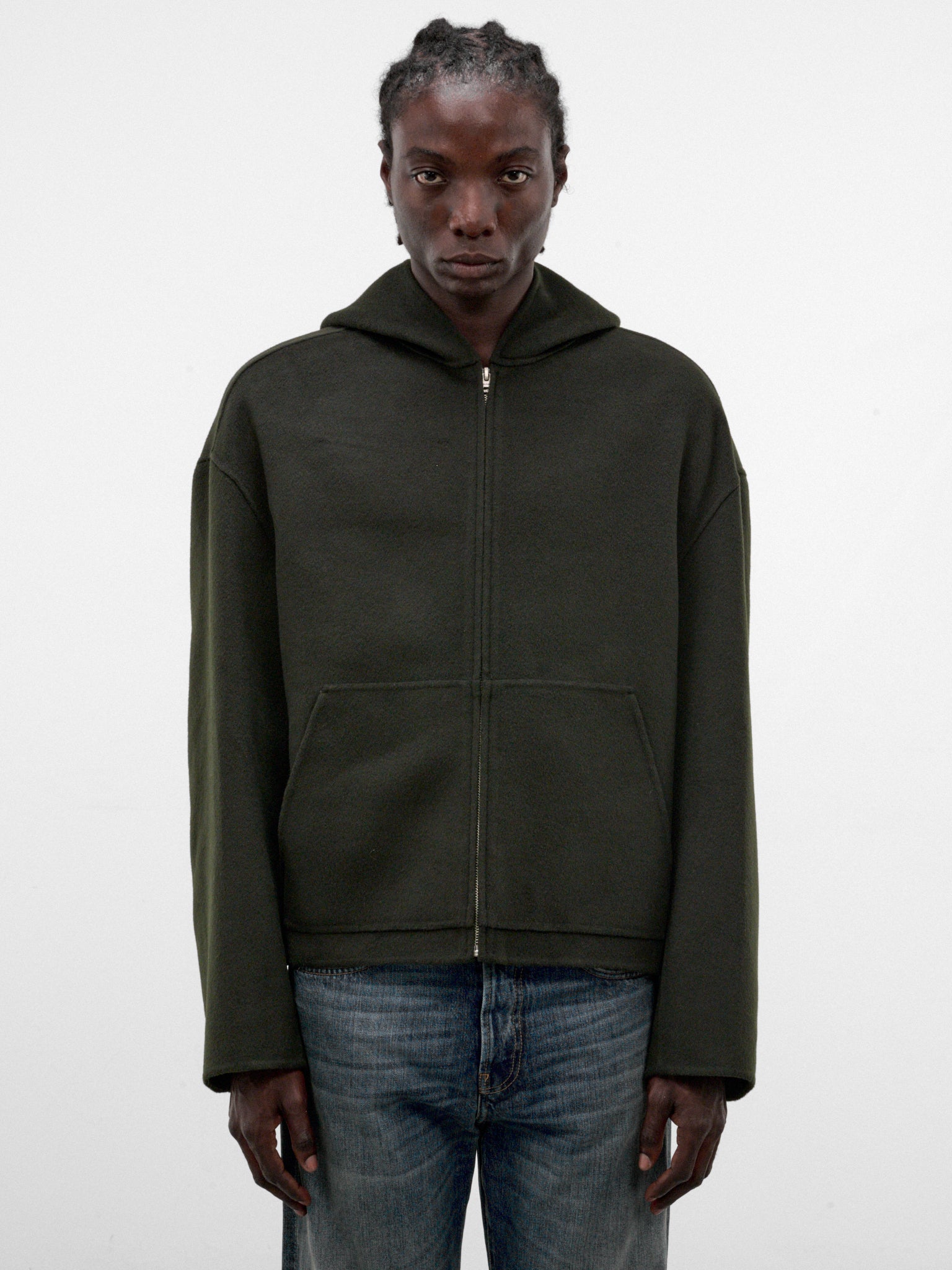 Green Wool-Cashmere Zip Hoodie (FN-MN-OUTW001238-DARK-GREEN)