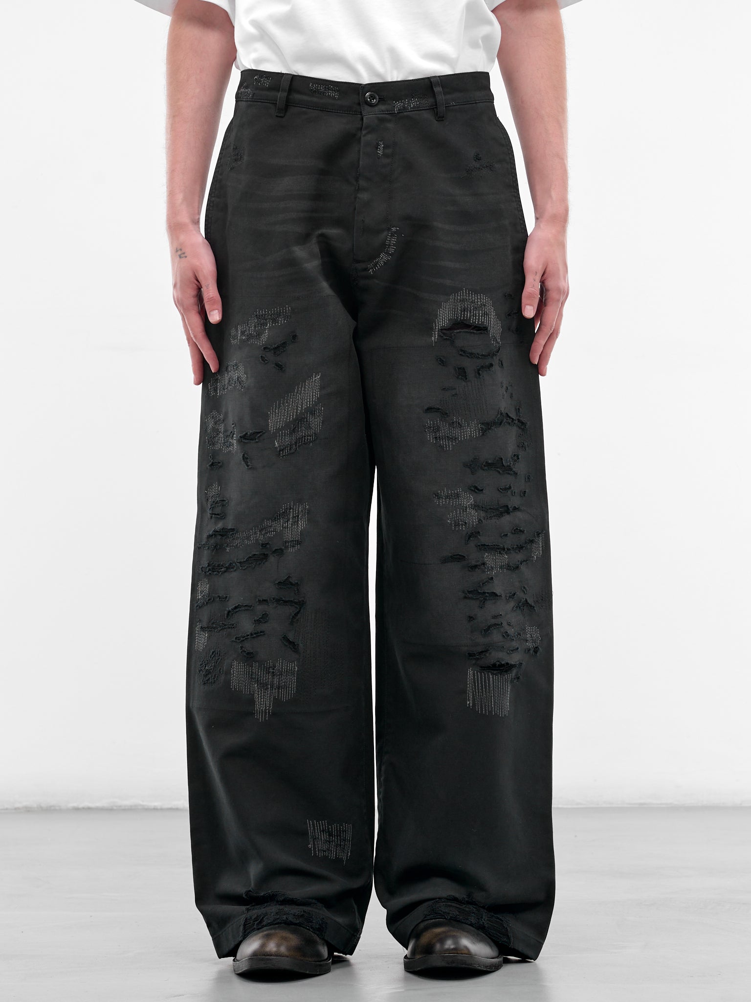 Black Baggy Mended Twill Pants (FN-MN-TROU001181-BLACK)