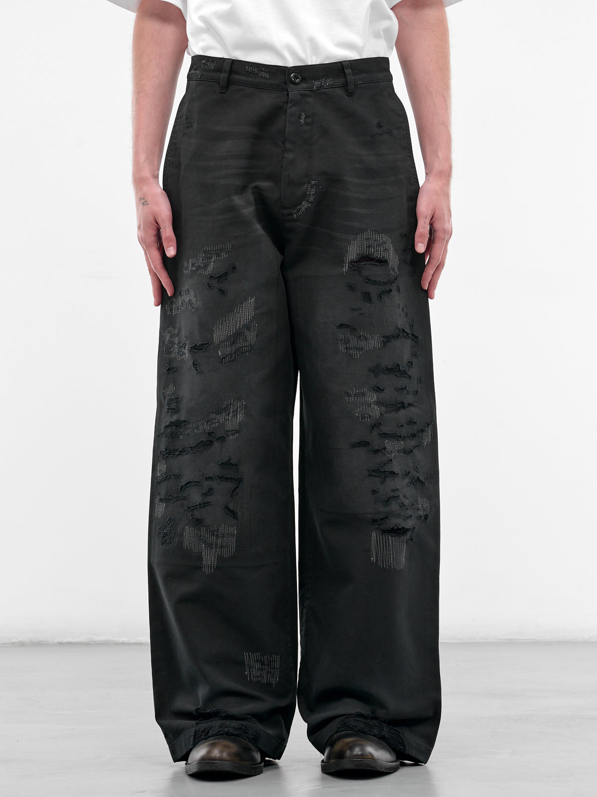 Black Baggy Mended Twill Pants (FN-MN-TROU001181-BLACK)