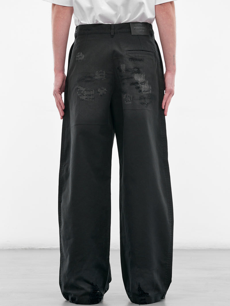 Black Baggy Mended Twill Pants (FN-MN-TROU001181-BLACK)