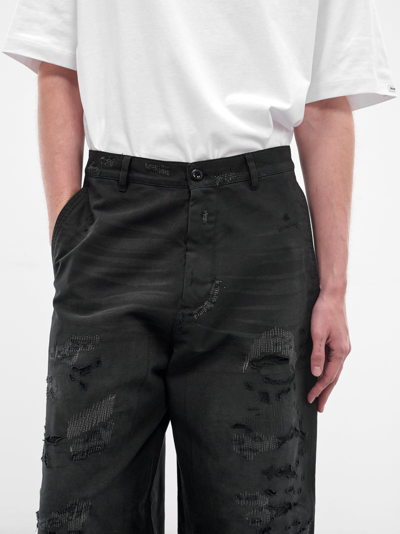 Black Baggy Mended Twill Pants (FN-MN-TROU001181-BLACK)