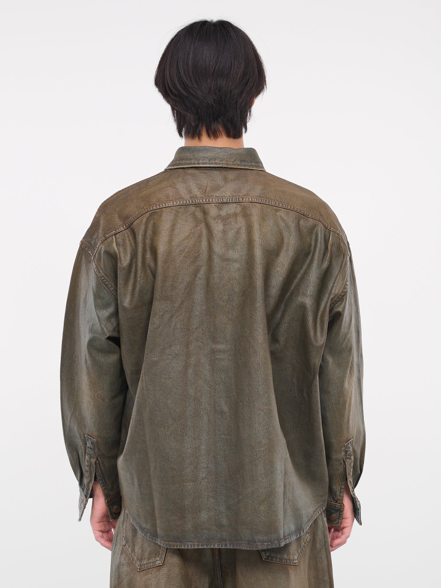 Oil Coated Denim Shirt (FN-MN-SHIR000695-BLUE-BEIGE)