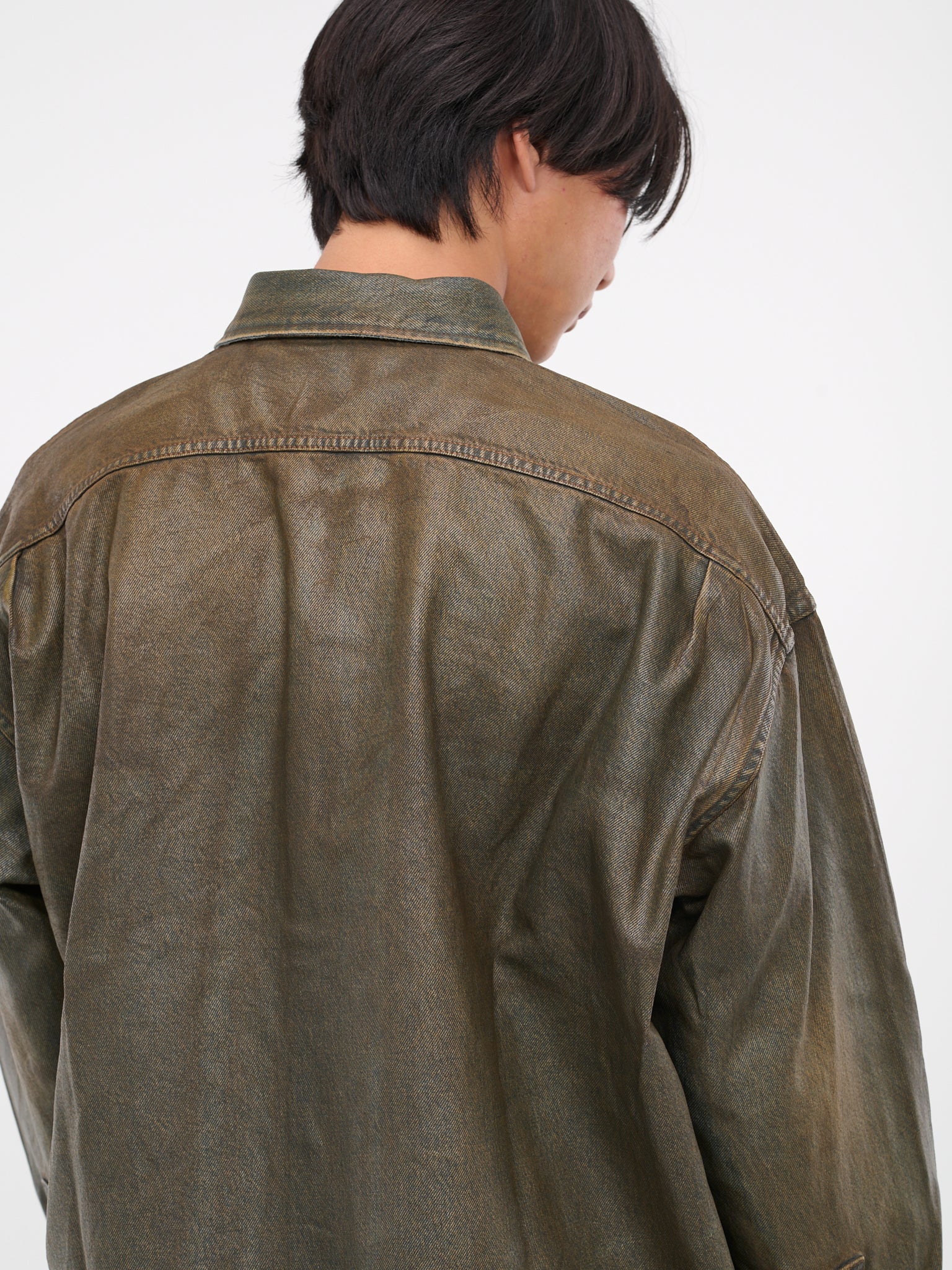 Oil Coated Denim Shirt (FN-MN-SHIR000695-BLUE-BEIGE)