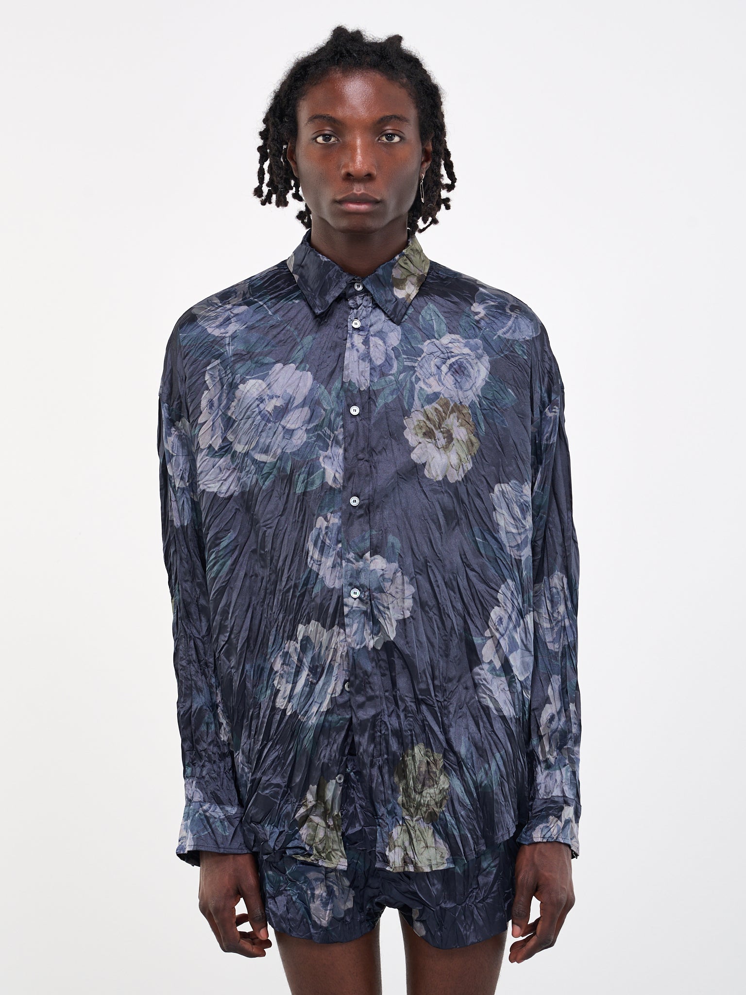 FETICO FLORAL PRINT SATIN PLEATED BLOUSE