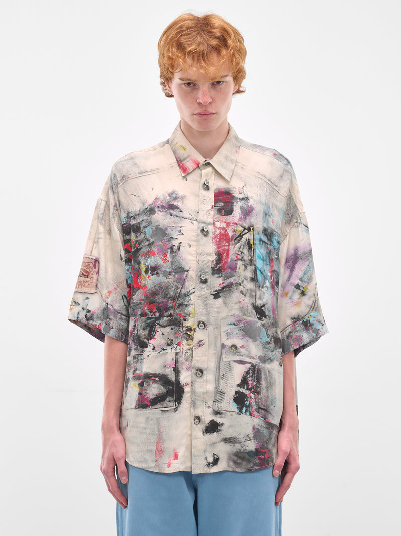Trompe L'oeil Paint Print Shirt (FN-MN-SHIR000906-WHITE-MULTI)