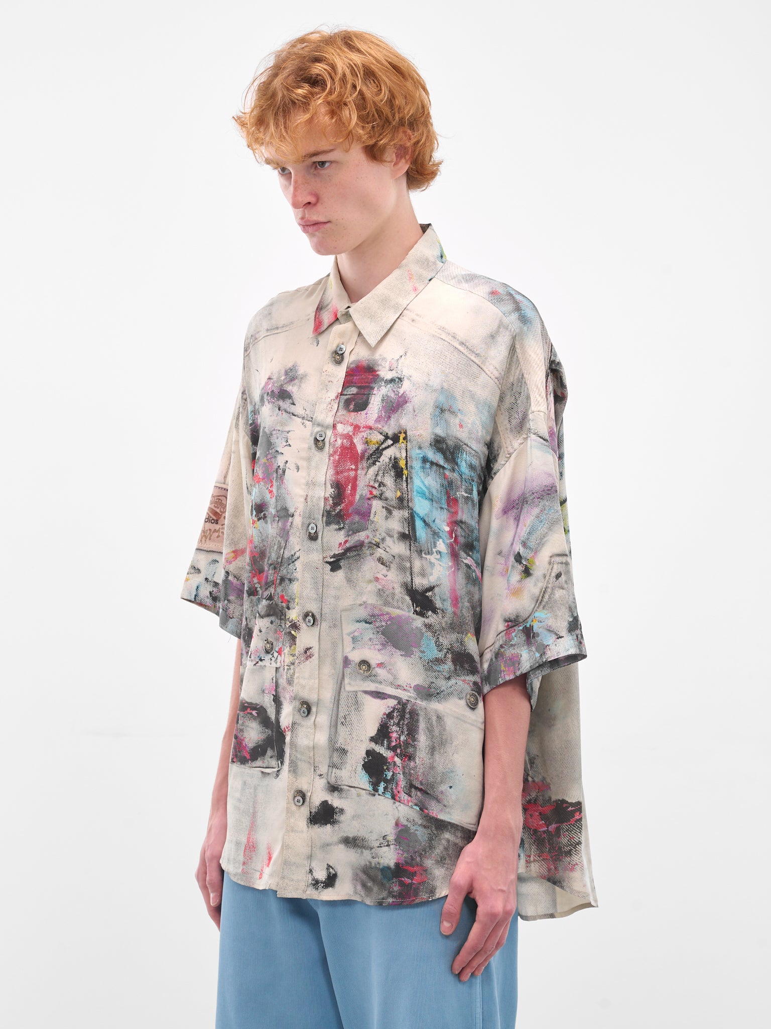 Trompe L'oeil Paint Print Shirt (FN-MN-SHIR000906-WHITE-MULTI)