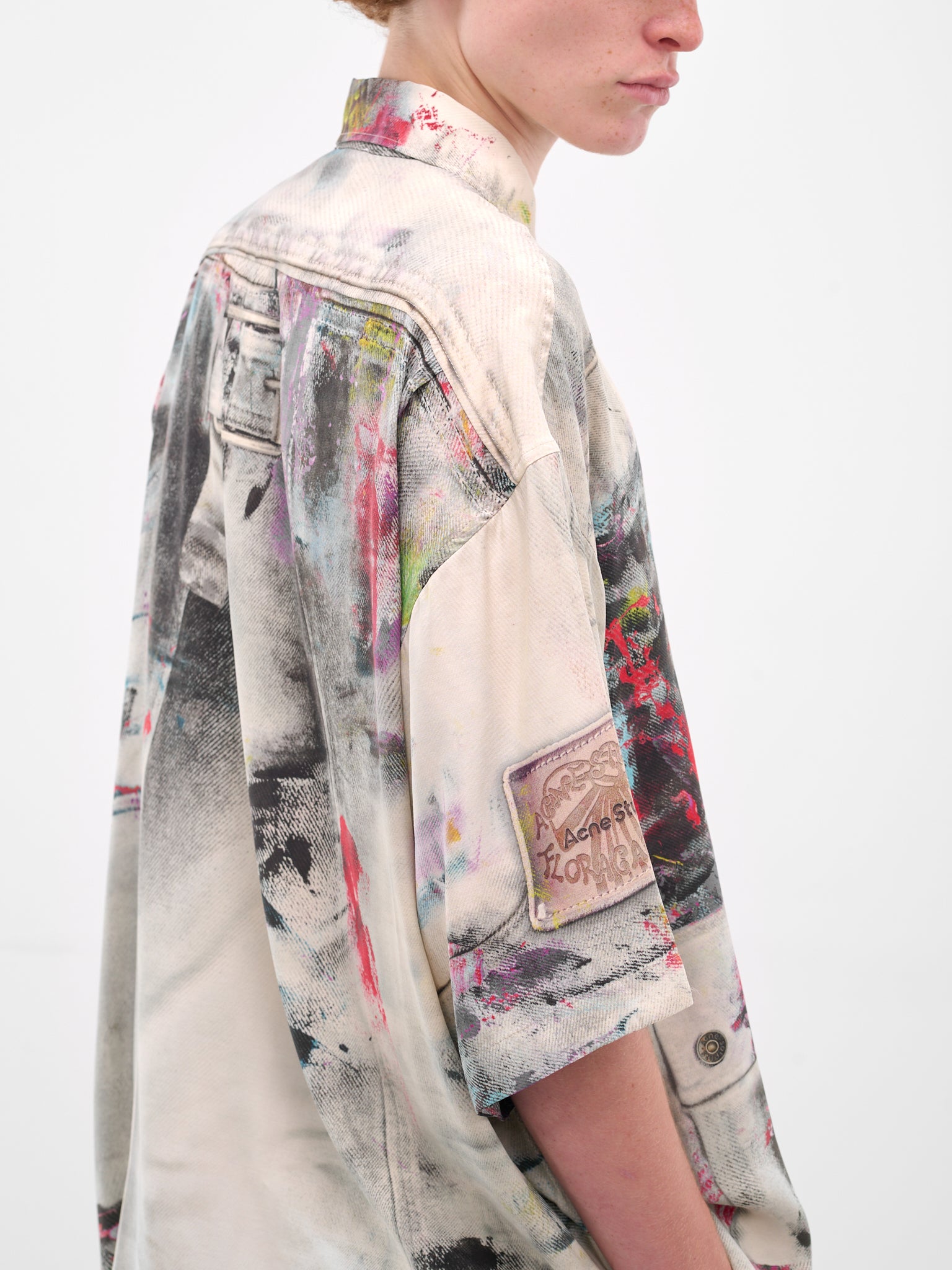 Trompe L'oeil Paint Print Shirt (FN-MN-SHIR000906-WHITE-MULTI)