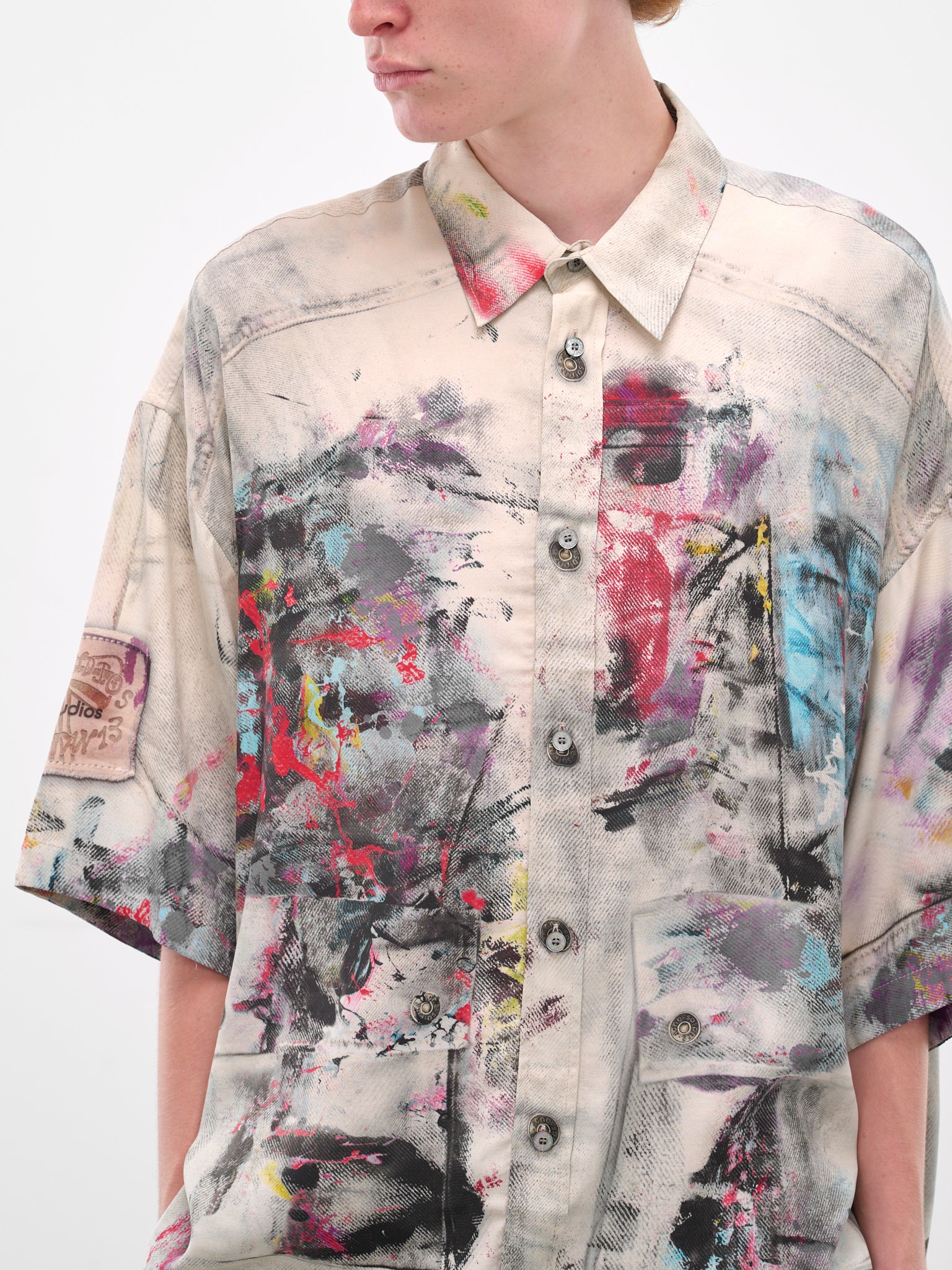 Trompe L'oeil Paint Print Shirt (FN-MN-SHIR000906-WHITE-MULTI)
