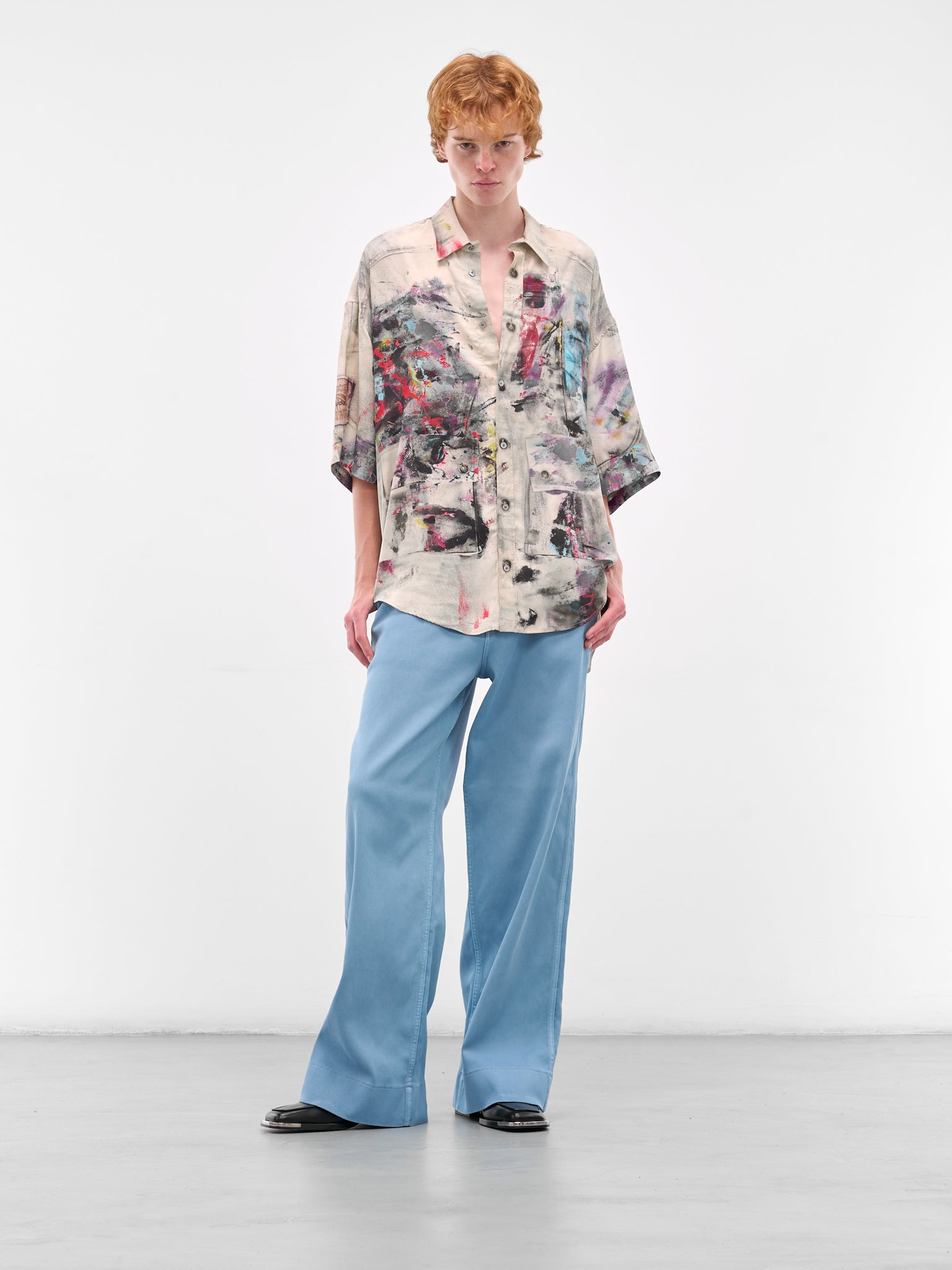 Trompe L'oeil Paint Print Shirt (FN-MN-SHIR000906-WHITE-MULTI)