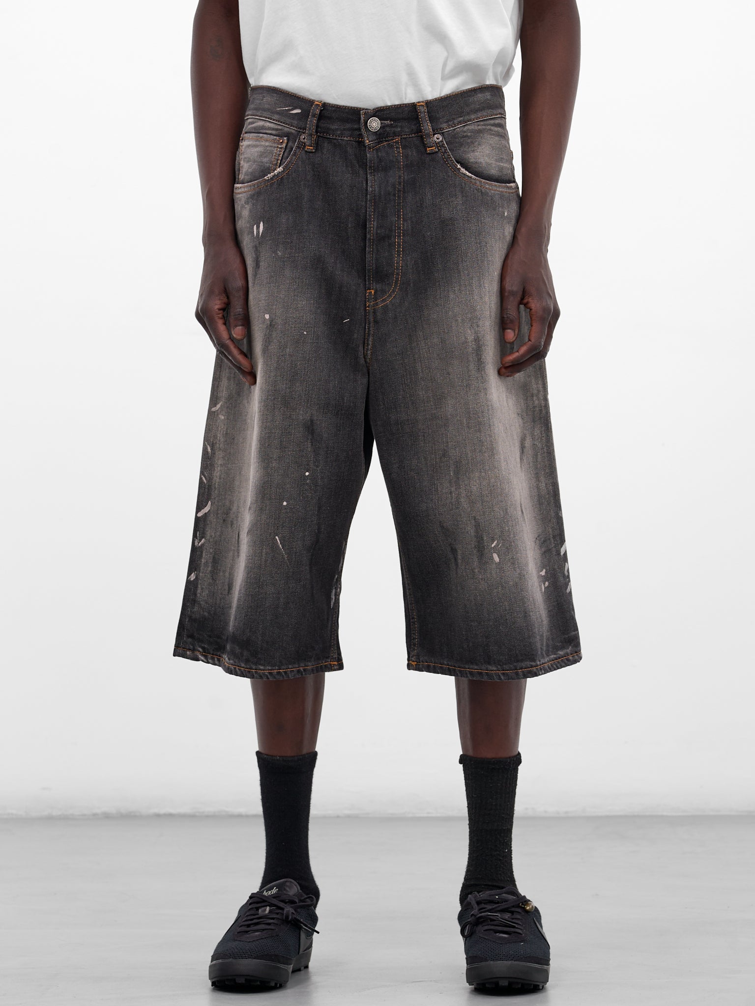 Black Faded Dirty Denim Shorts (FN-MN-SHOR000263-BLACK)