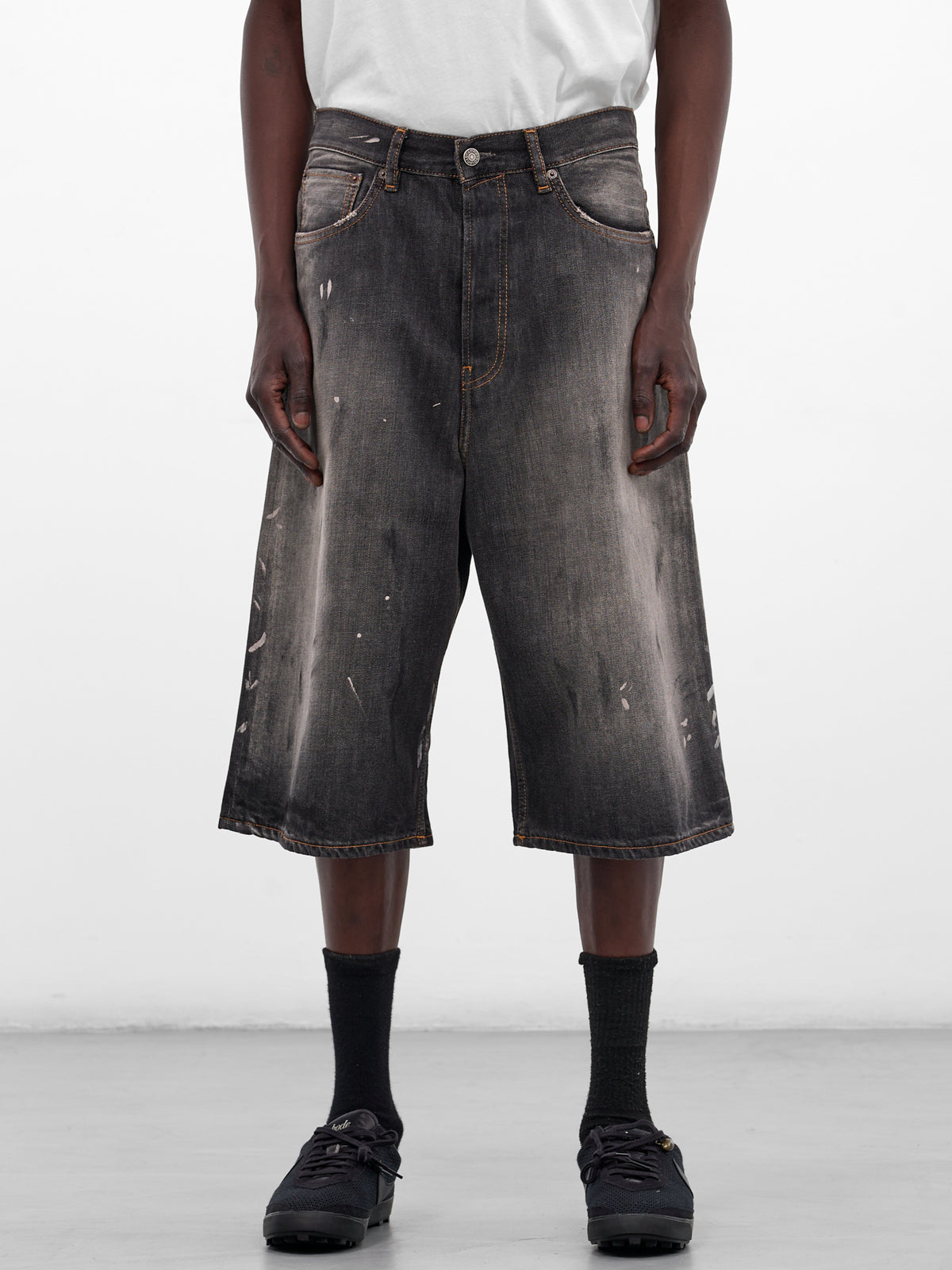 Black Faded Dirty Denim Shorts (FN-MN-SHOR000263-BLACK)