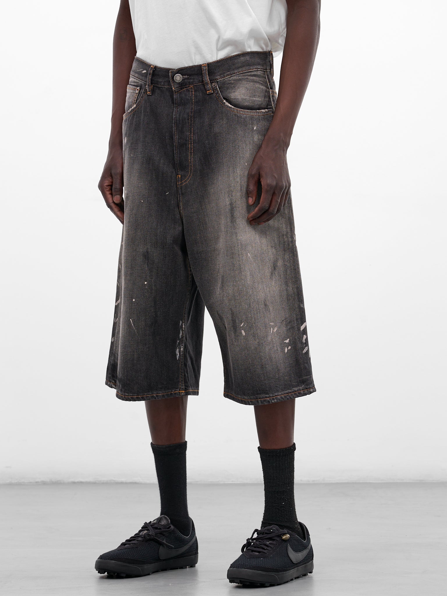 Black Faded Dirty Denim Shorts (FN-MN-SHOR000263-BLACK)