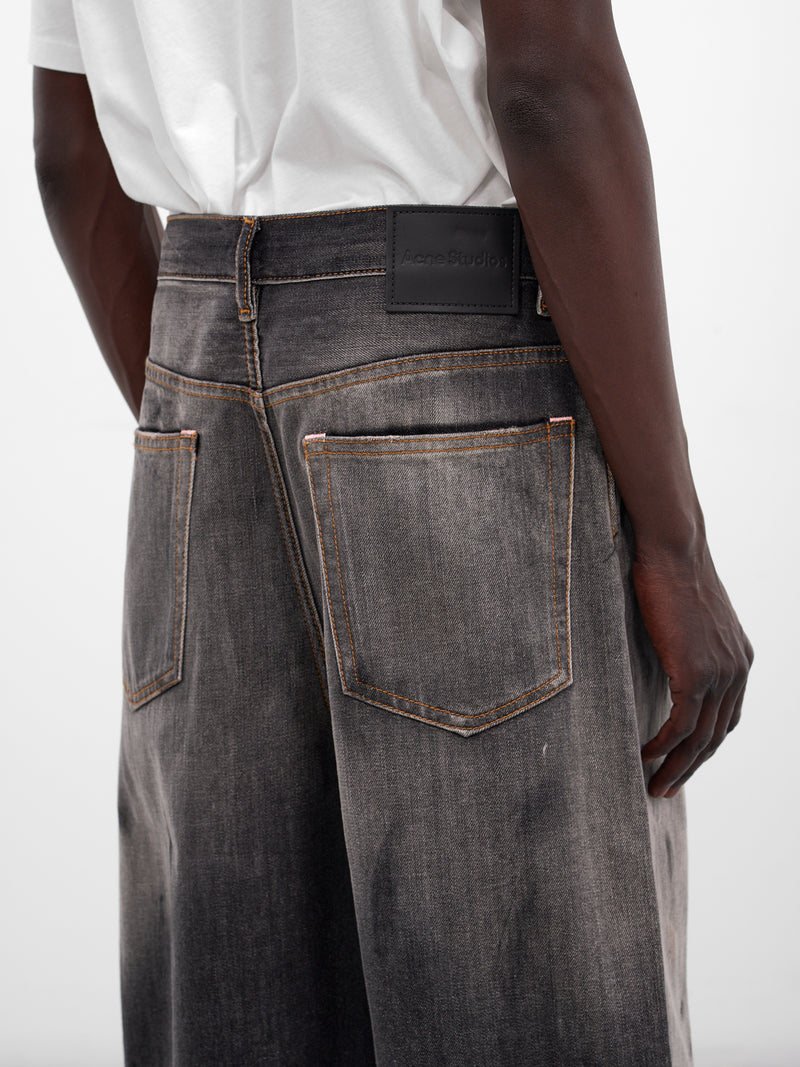 Black Faded Dirty Denim Shorts (FN-MN-SHOR000263-BLACK)