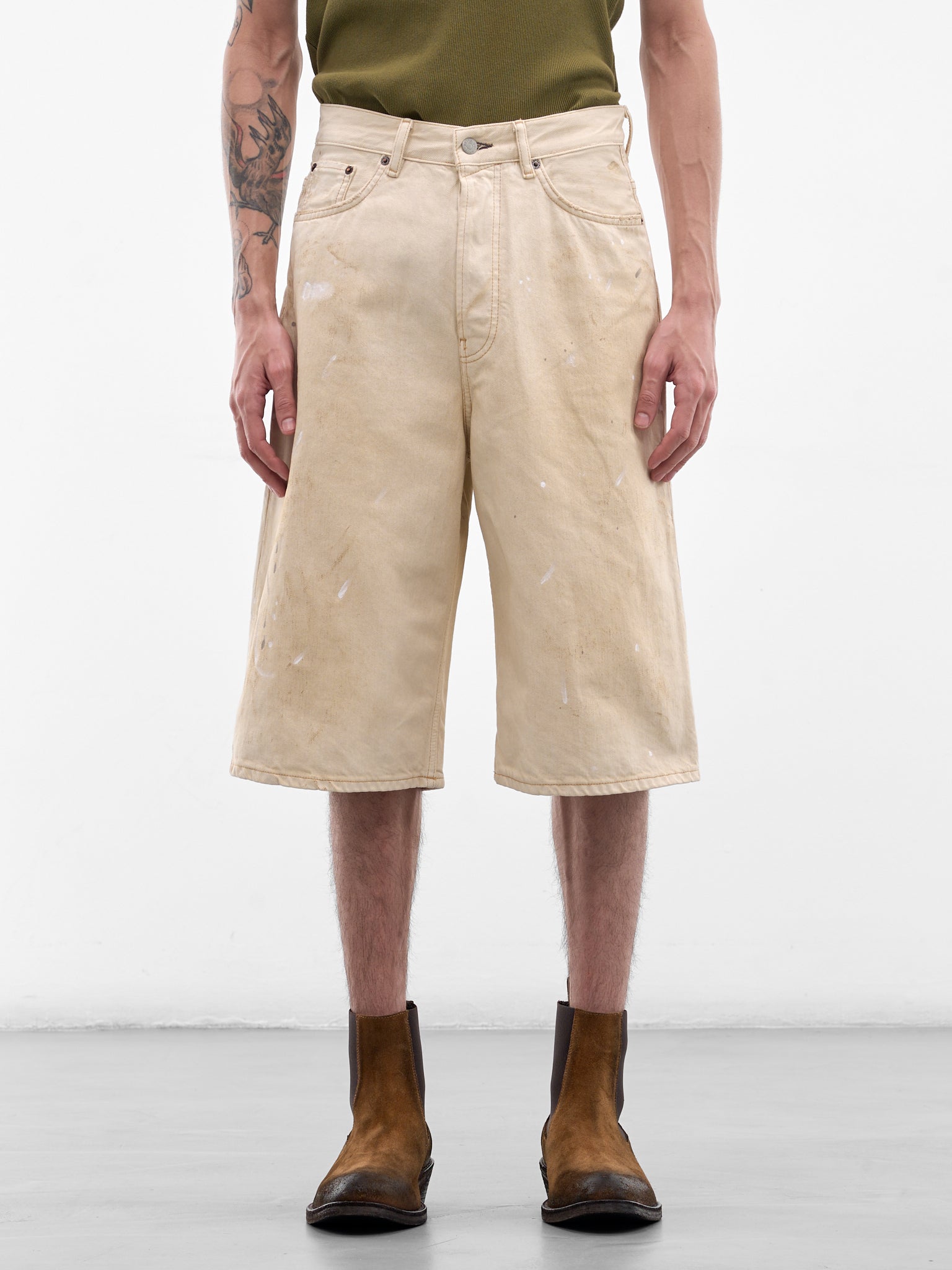 White Distressed Denim Shorts (FN-MN-SHOR000295-WHITE)