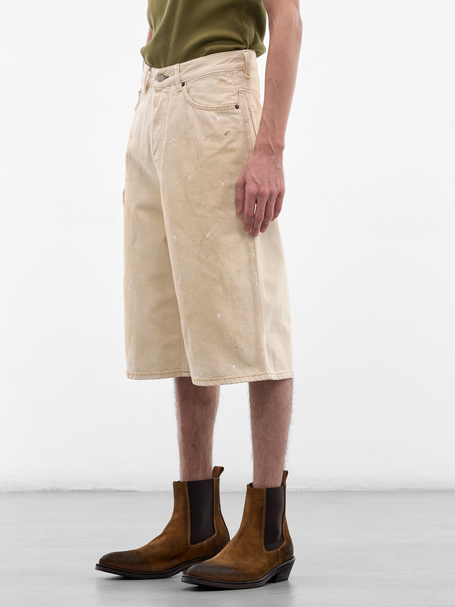 White Distressed Denim Shorts (FN-MN-SHOR000295-WHITE)