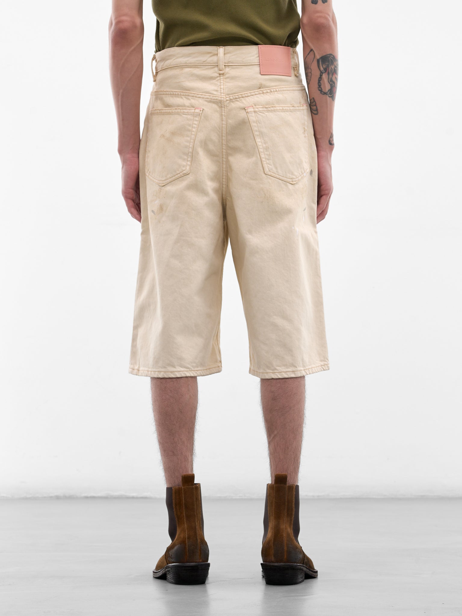 White Distressed Denim Shorts (FN-MN-SHOR000295-WHITE)