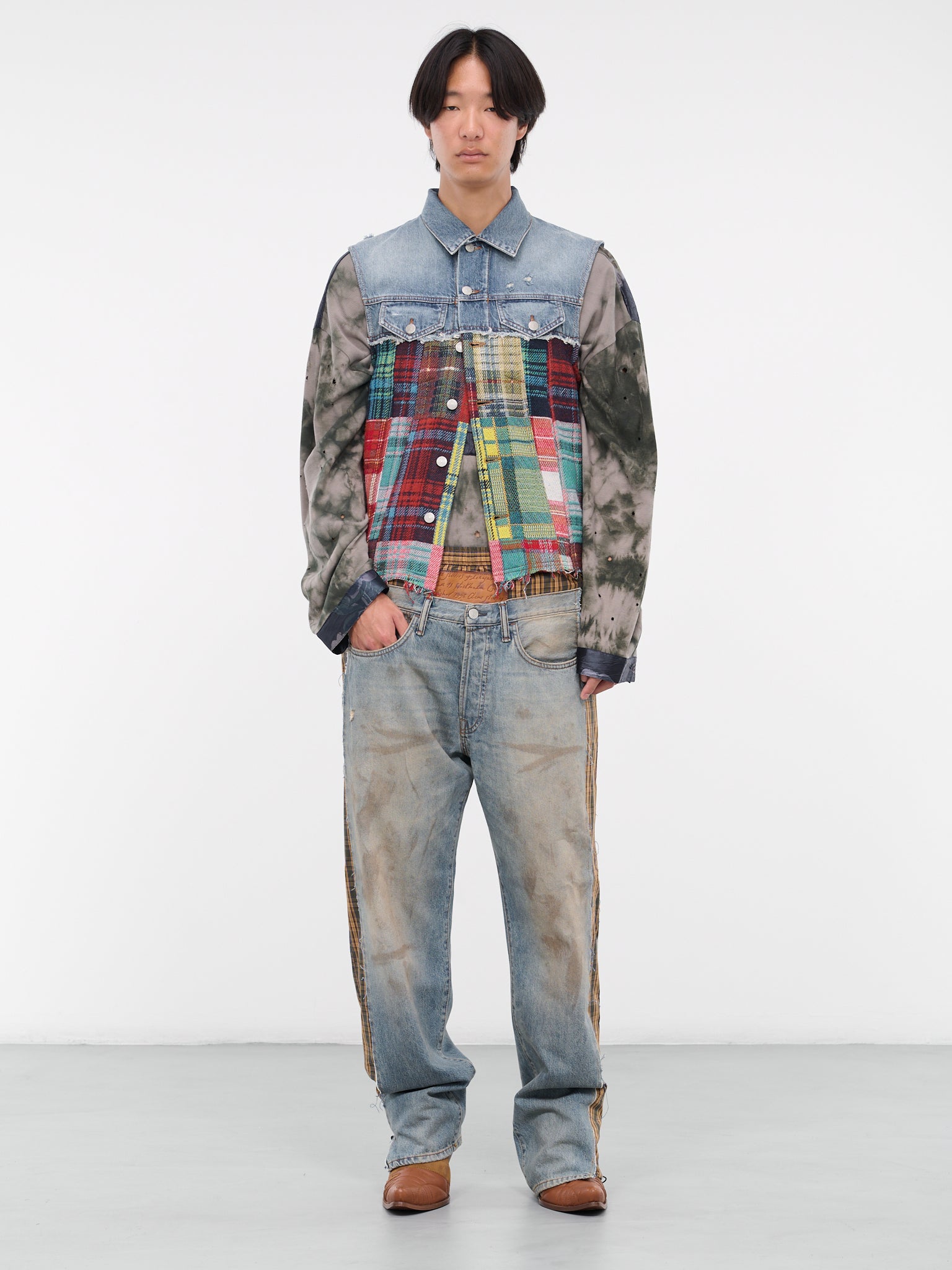 Denim Tartan Patchwork Vest (FN-MN-OUTW001002-MID-BLUE)