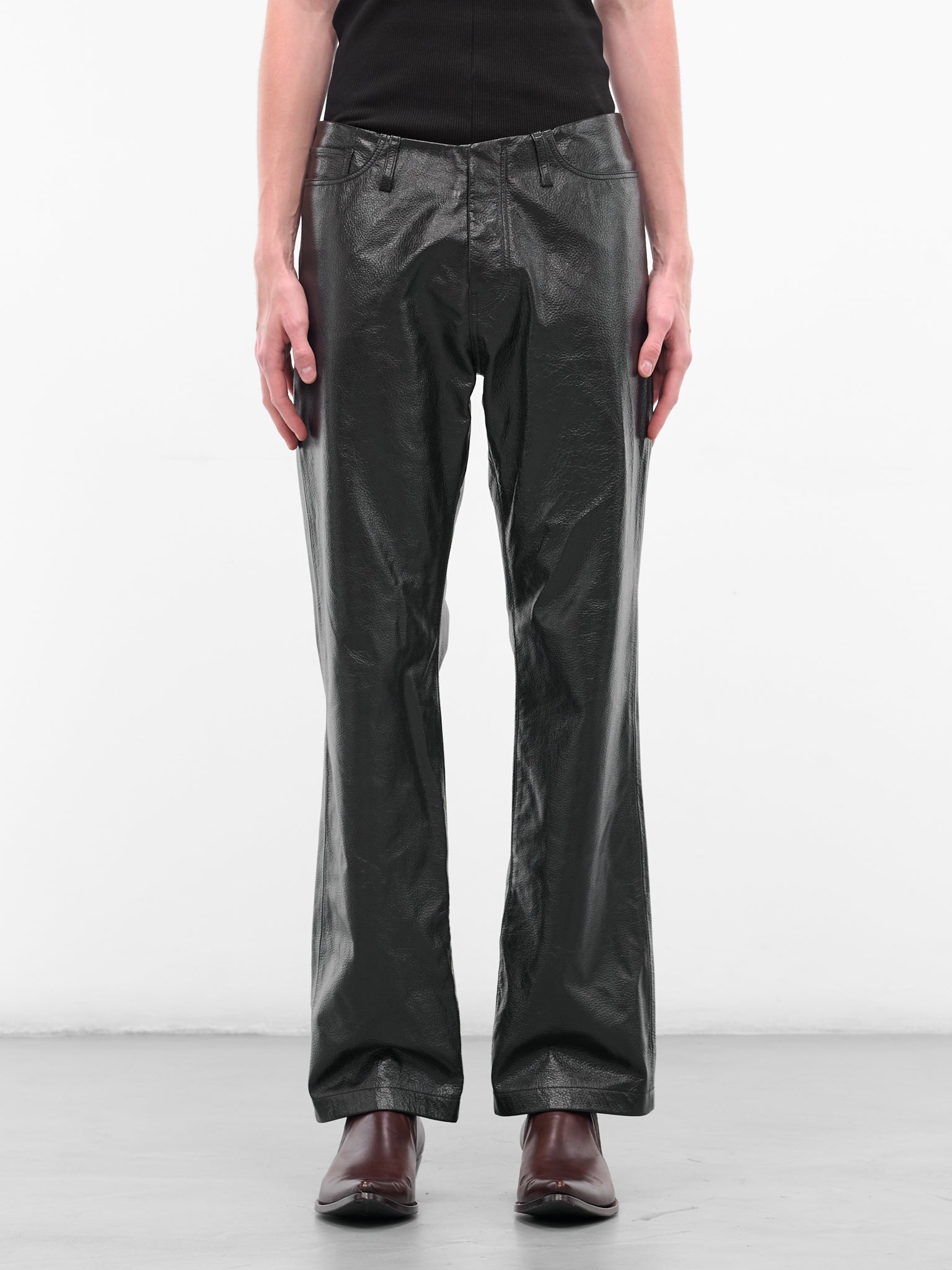 Black Leather Flared Trousers (FN-MN-TROU001126-BLACK)