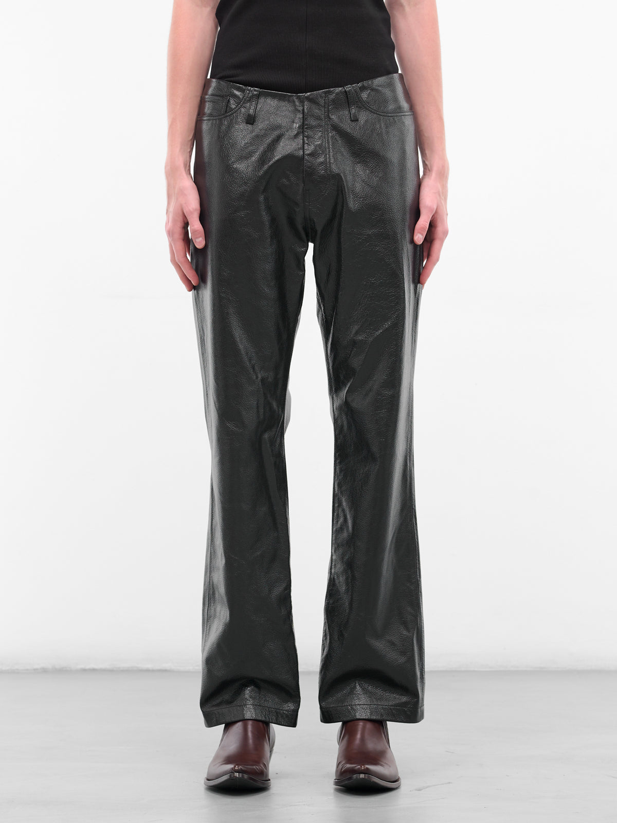 Black Leather Flared Trousers (FN-MN-TROU001126-BLACK)