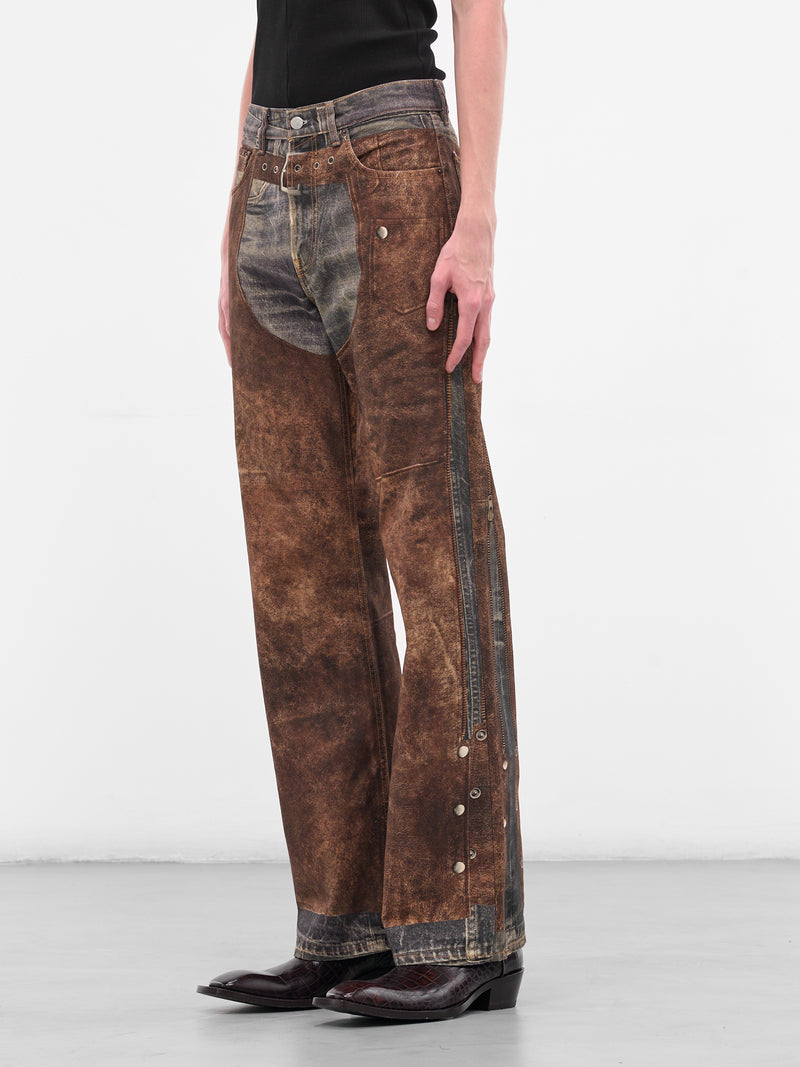Trompe L'oeil Chaps Print Trousers (FN-MN-TROU001128-BLUE-BROWN)