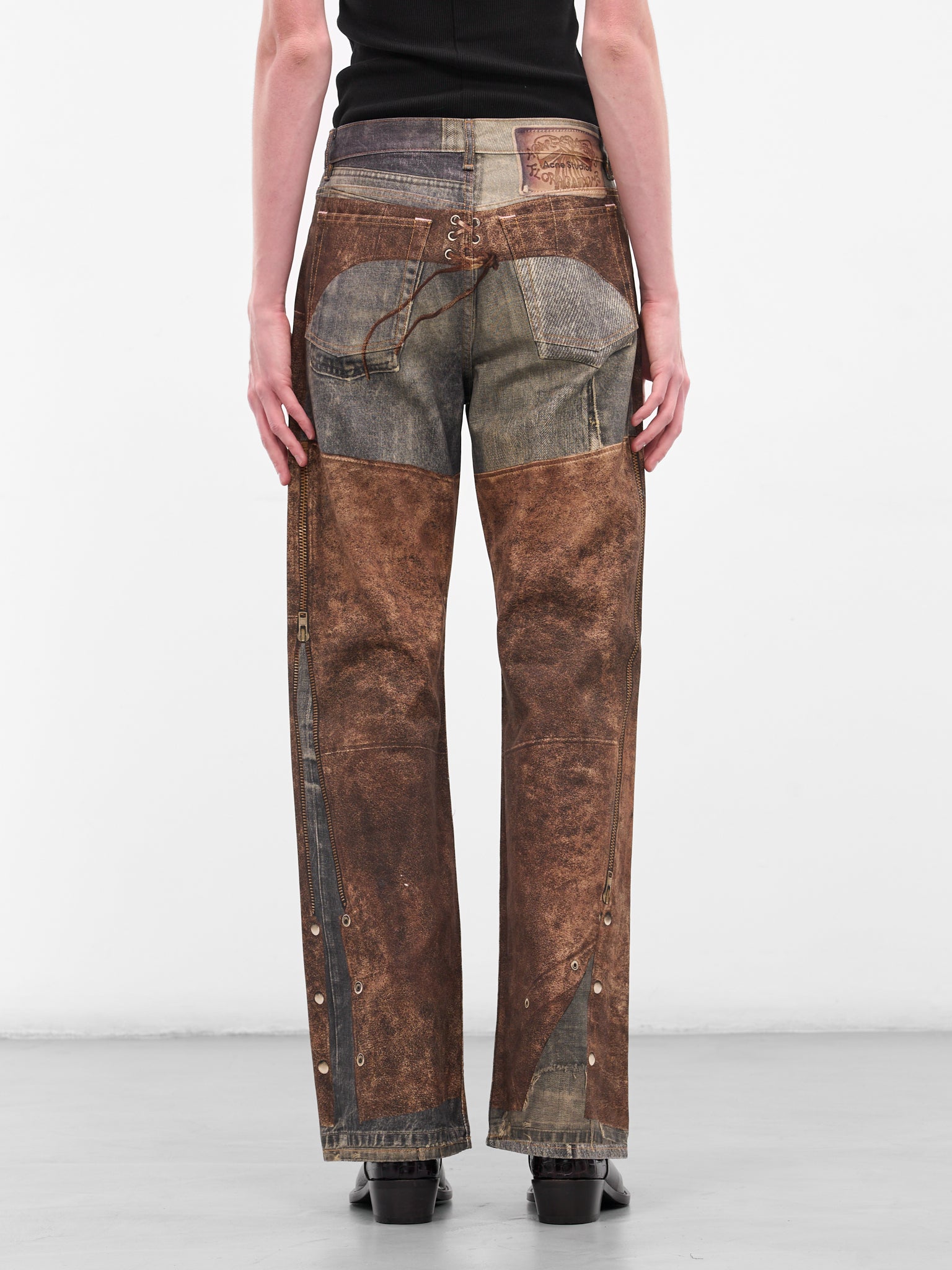 Trompe L'oeil Chaps Print Trousers (FN-MN-TROU001128-BLUE-BROWN)