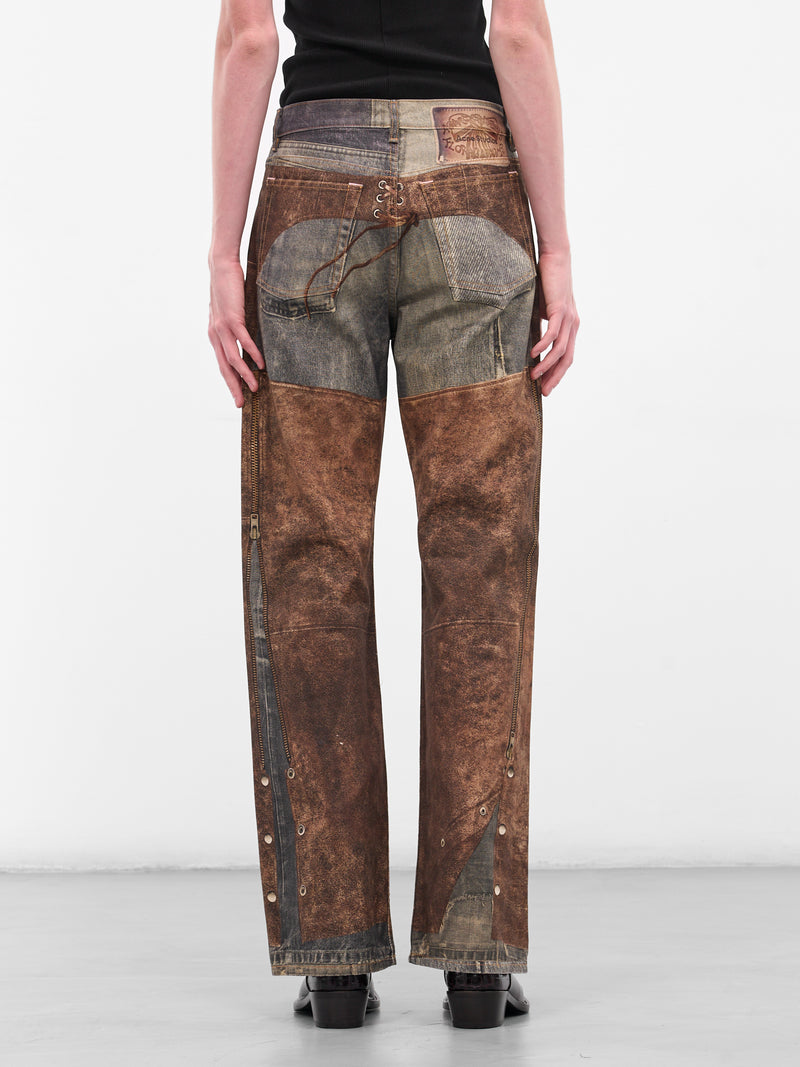 Trompe L'oeil Chaps Print Trousers (FN-MN-TROU001128-BLUE-BROWN)