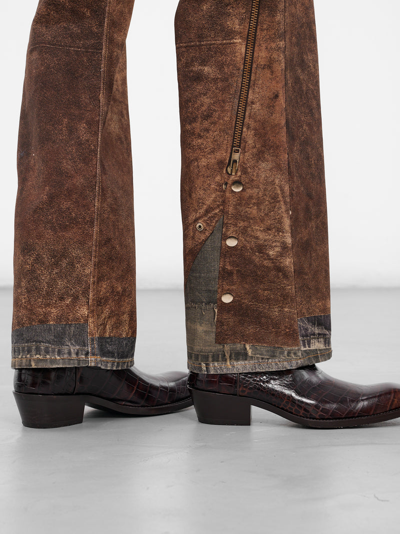 Trompe L'oeil Chaps Print Trousers (FN-MN-TROU001128-BLUE-BROWN)