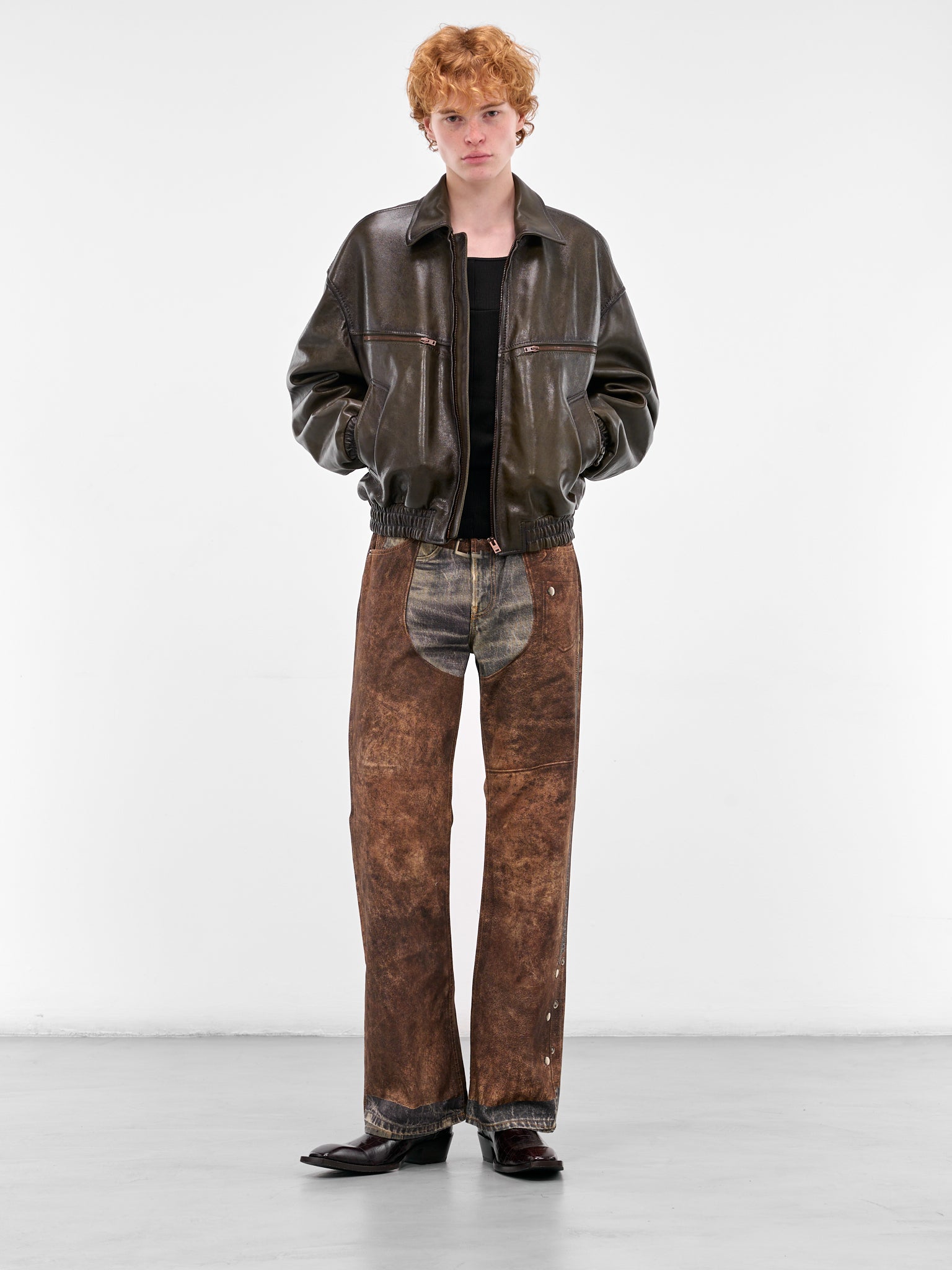 Trompe L'oeil Chaps Print Trousers (FN-MN-TROU001128-BLUE-BROWN)