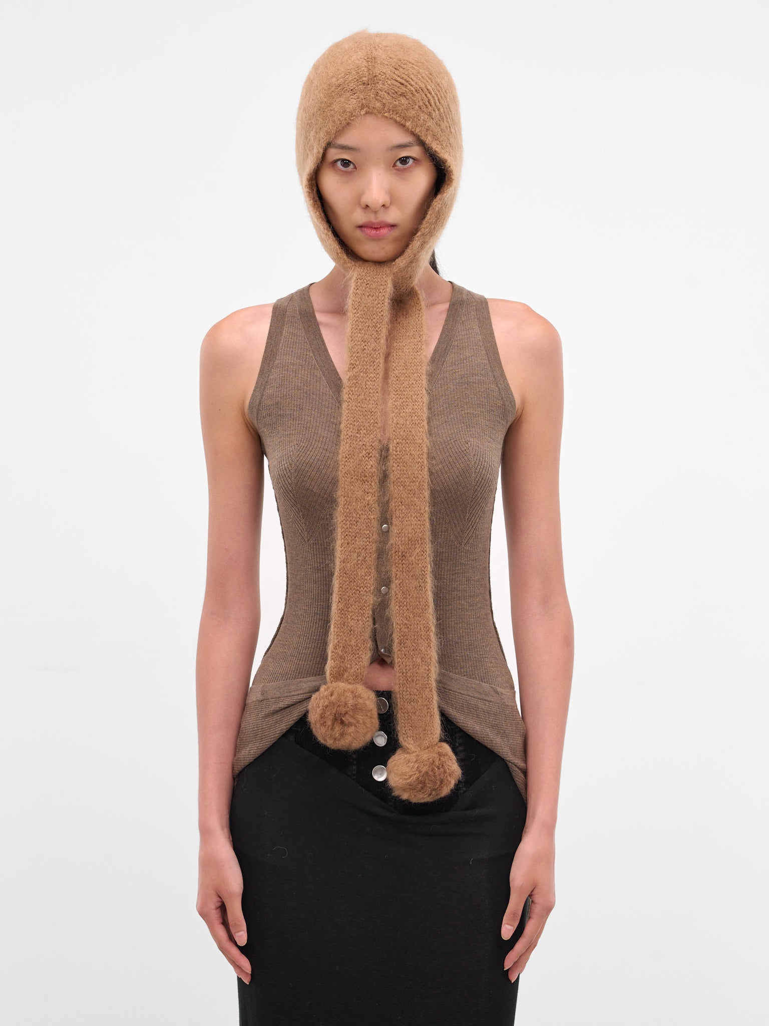 Beige Mohair Earflaps Cap (FN-UX-ACCS000195-CLAY-BEIGE)