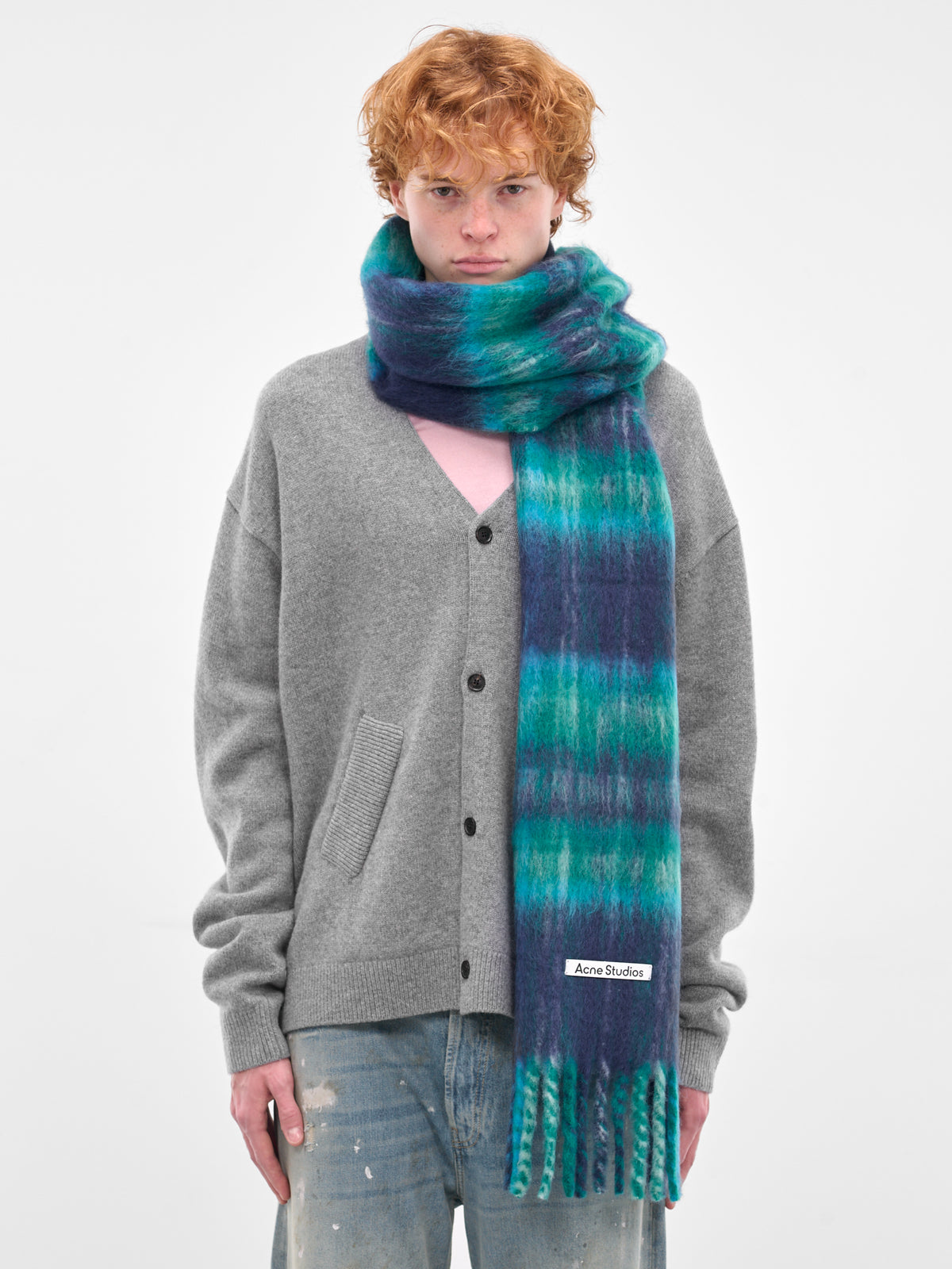 Blue & Green Check Mohair Scarf (FN-UX-SCAR000458-BLUE-GREEN)