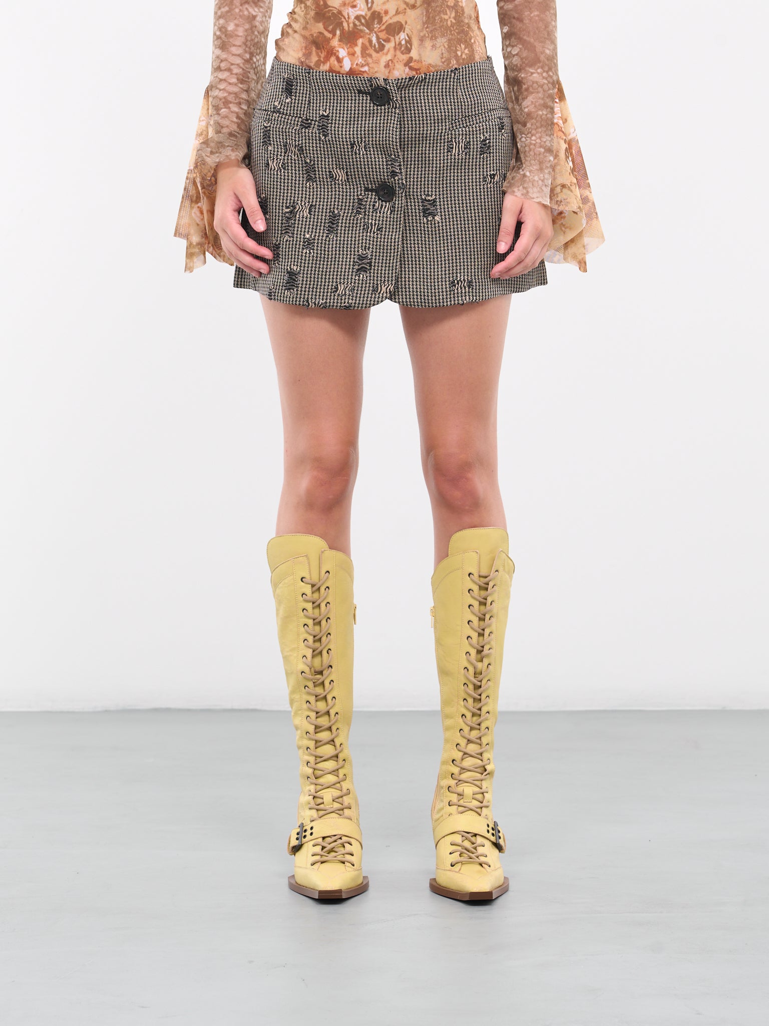 Distressed Tweed Skirt (FN-WN-SKIR000607-GREY-BEIGE)