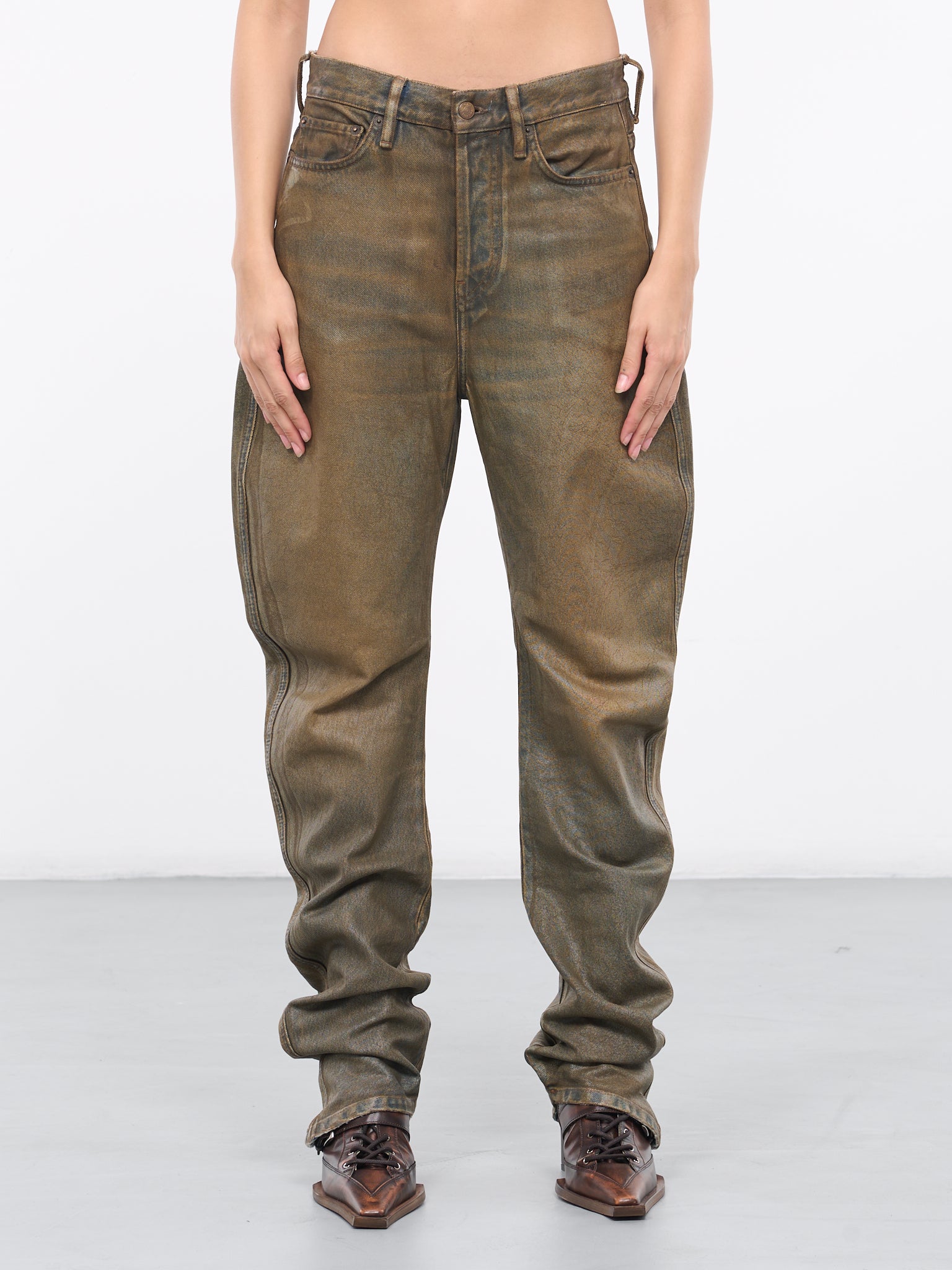 Oil Coated Jeans (FN-WN-5PKT000313-BLUE-BEIGE)