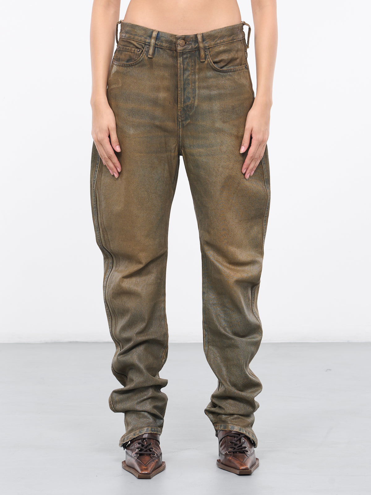 Oil Coated Jeans (FN-WN-5PKT000313-BLUE-BEIGE)