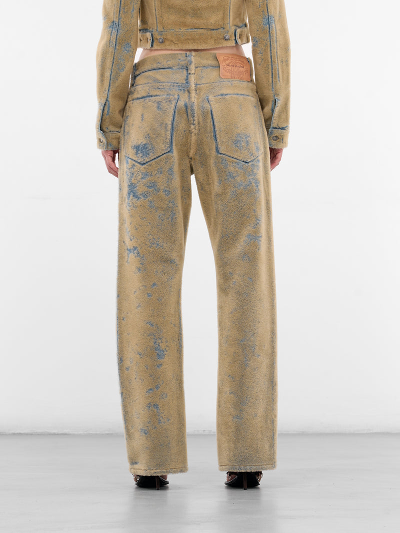 Beige Flocked Straight Leg Jeans (FN-WN-5PKT000541-BLUE-BEIGE)