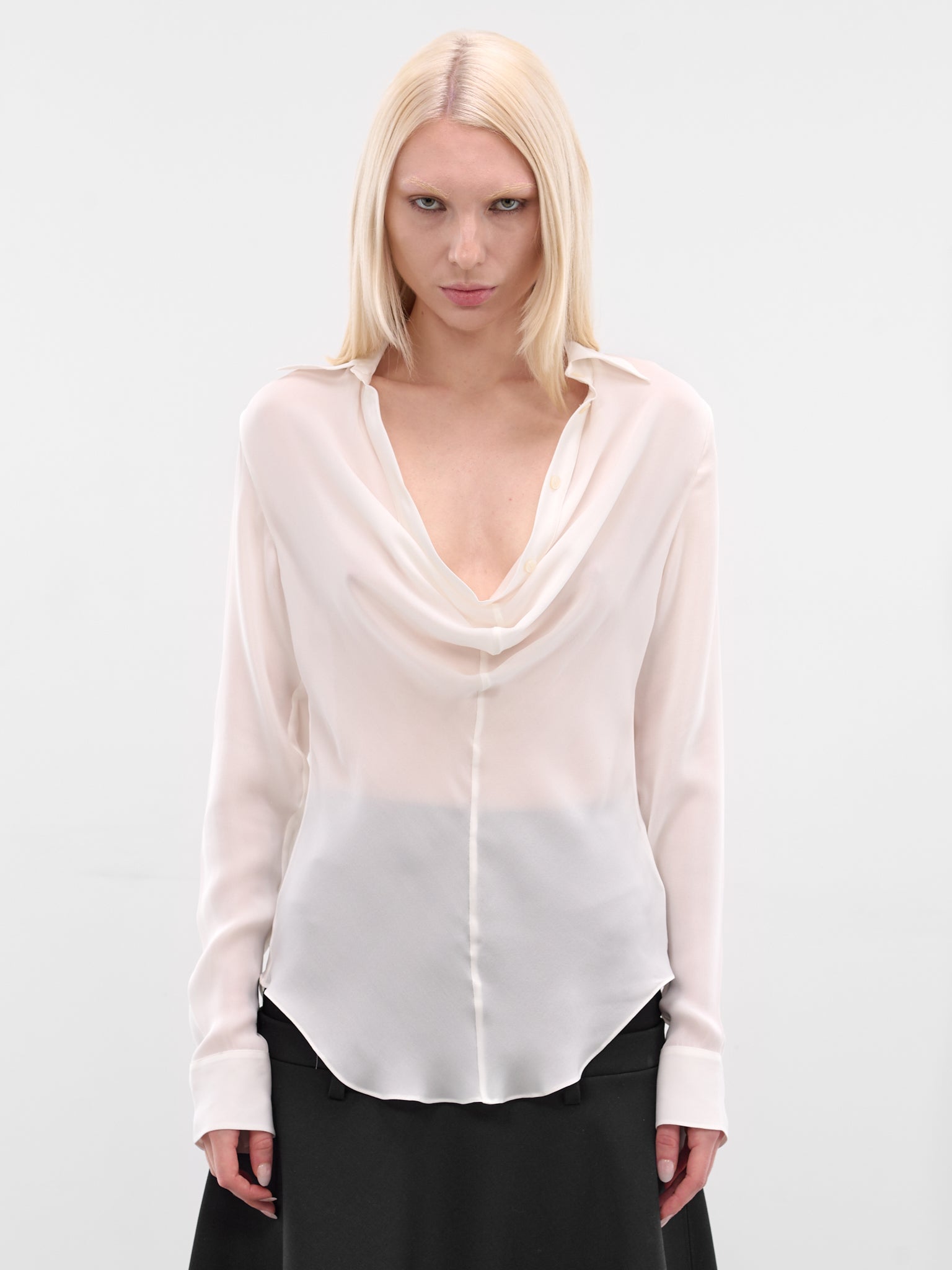 White Silk Long Sleeve Blouse (FN-WN-BLOU001202-WHITE)