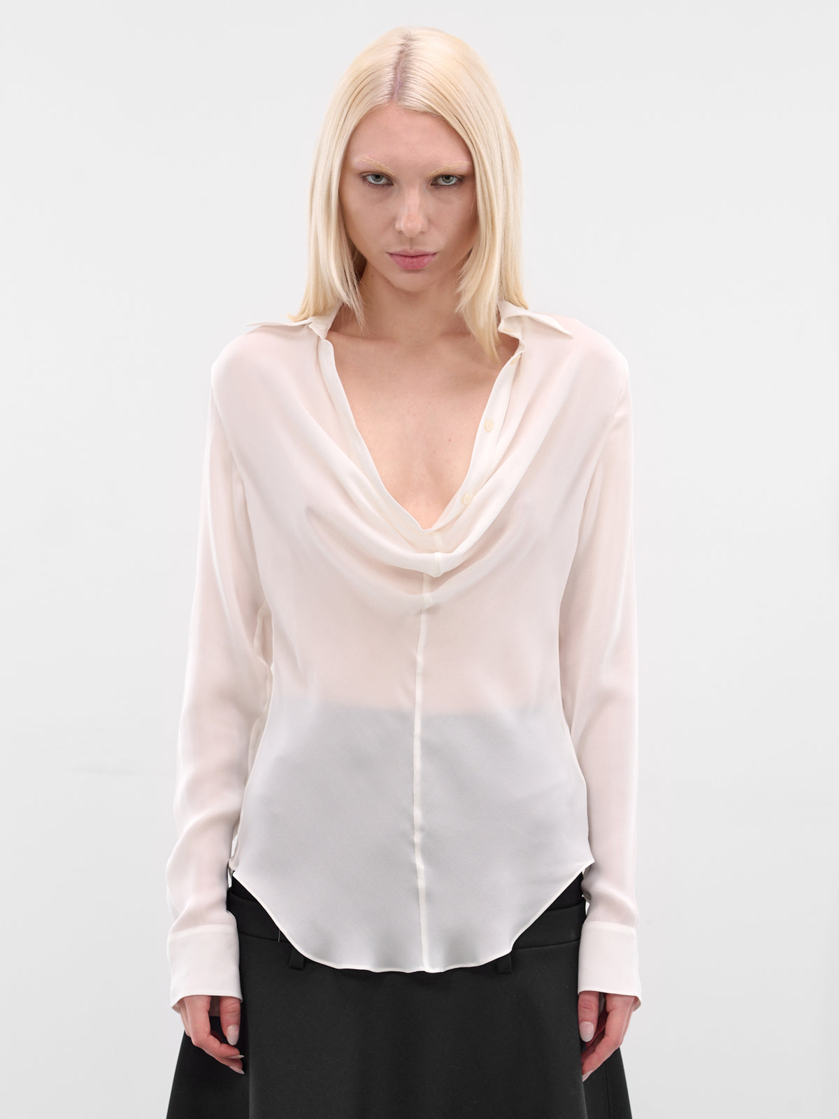 White Silk Long Sleeve Blouse (FN-WN-BLOU001202-WHITE)